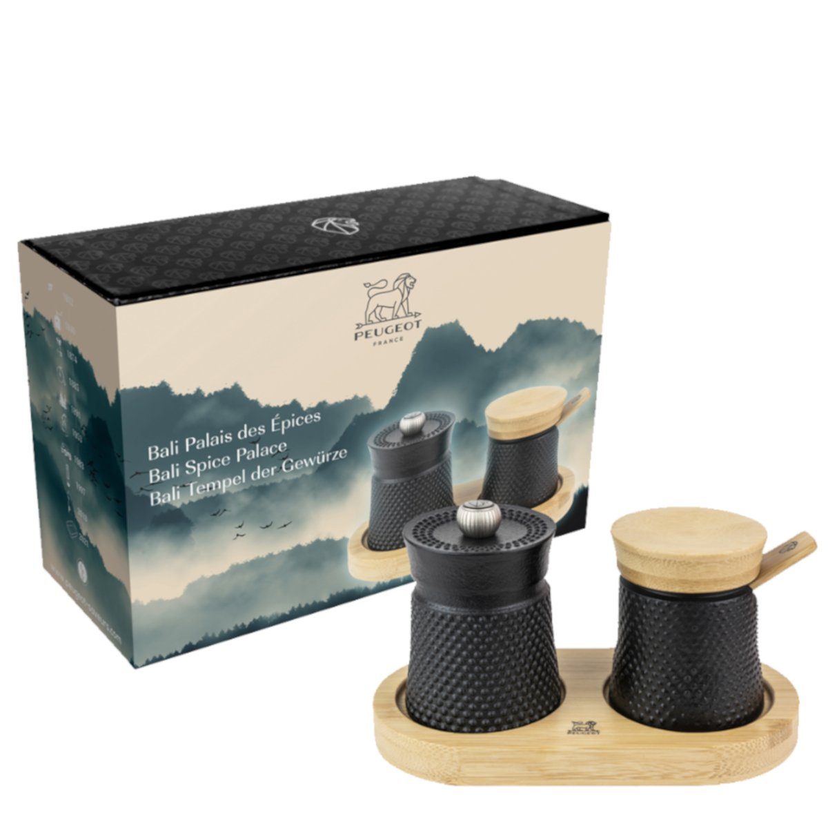 PEUGEOT Salz-/Pfeffermühle Gewürzbox BALI, Pfeffermühle D 6 cm x H 8 cm, Salztopf D6 cm x H 7.5 cm