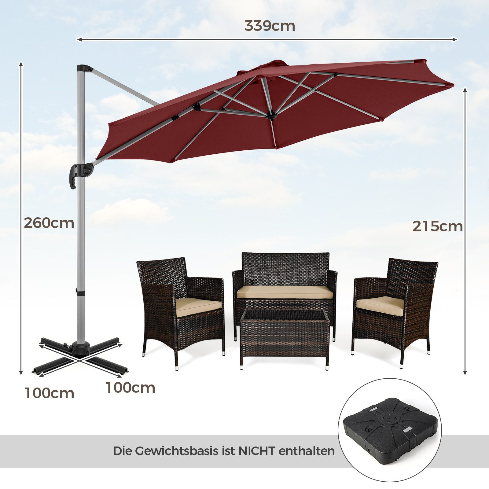 COSTWAY Sonnenschirm, Ø 330 cm, um günstig online kaufen