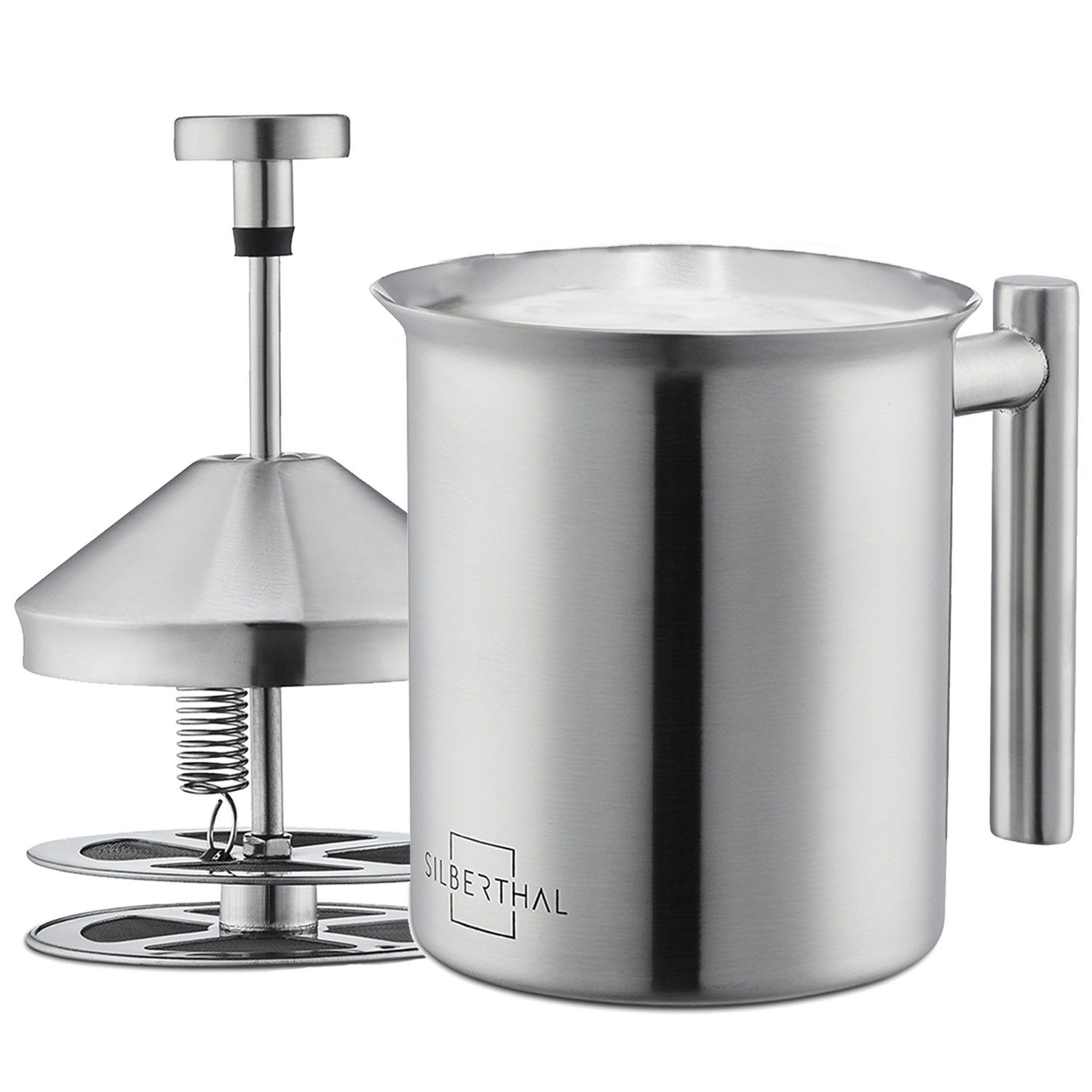 SILBERTHAL Milchaufschäumer manuell Edelstahl, 400ml, für heiß und kalten Milchschaum
