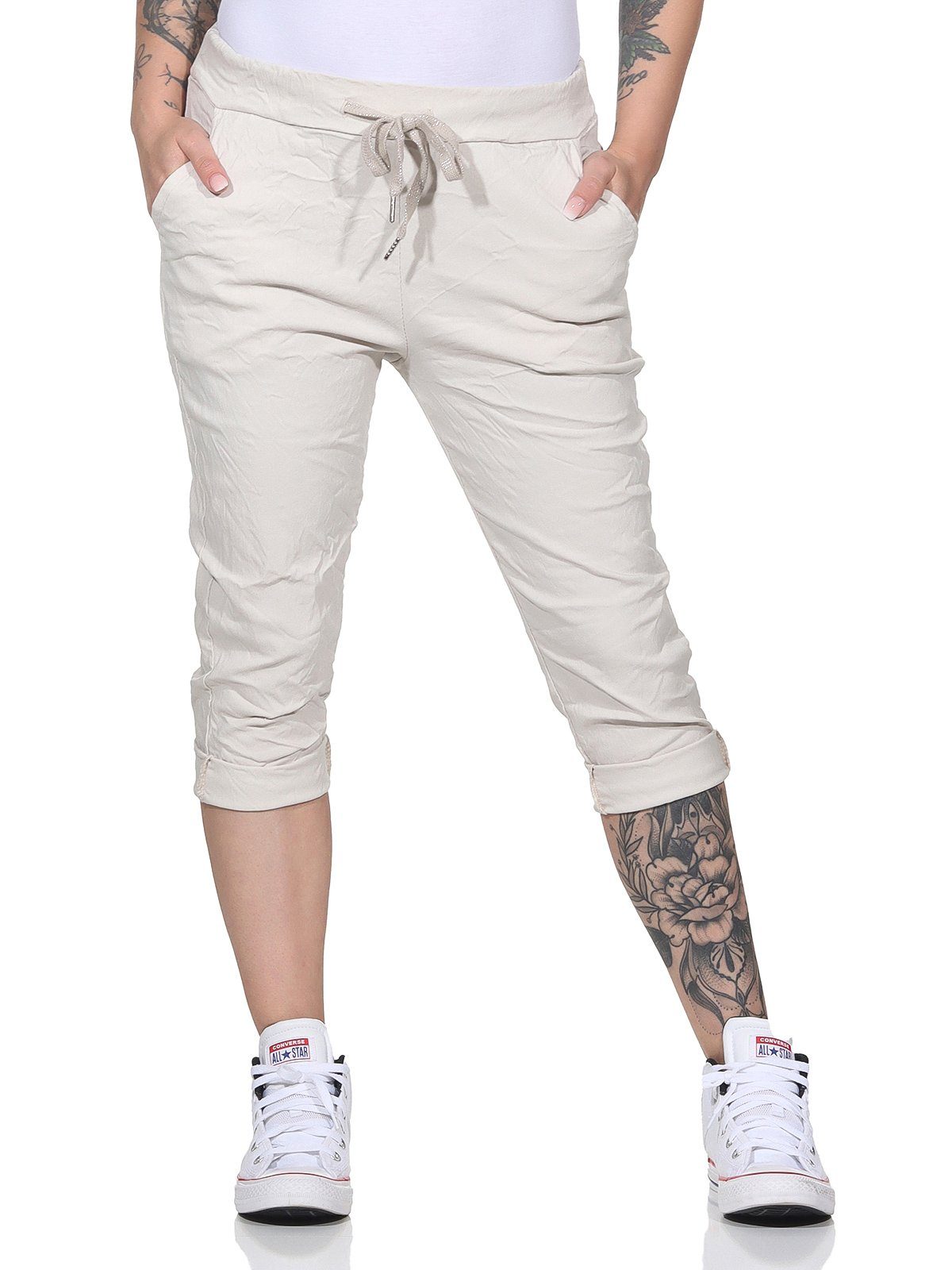 CLEO STYLE Caprihose Damen Capri 8264 34-40 Beige