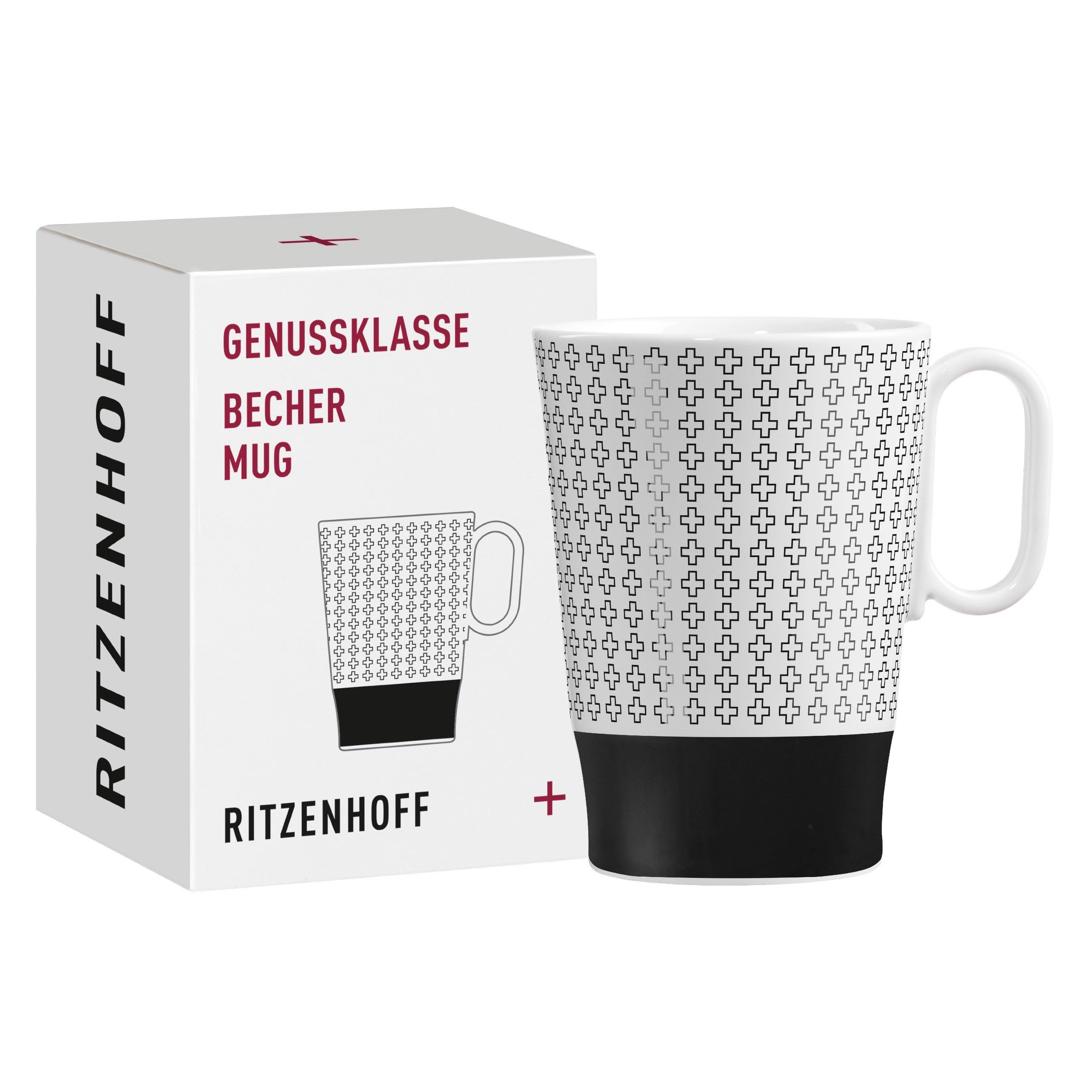 Ritzenhoff Tasse Genussklasse, Porzellan, Spülmaschinengeeignet, Weiß, Plus Zeichen, H: 11cm