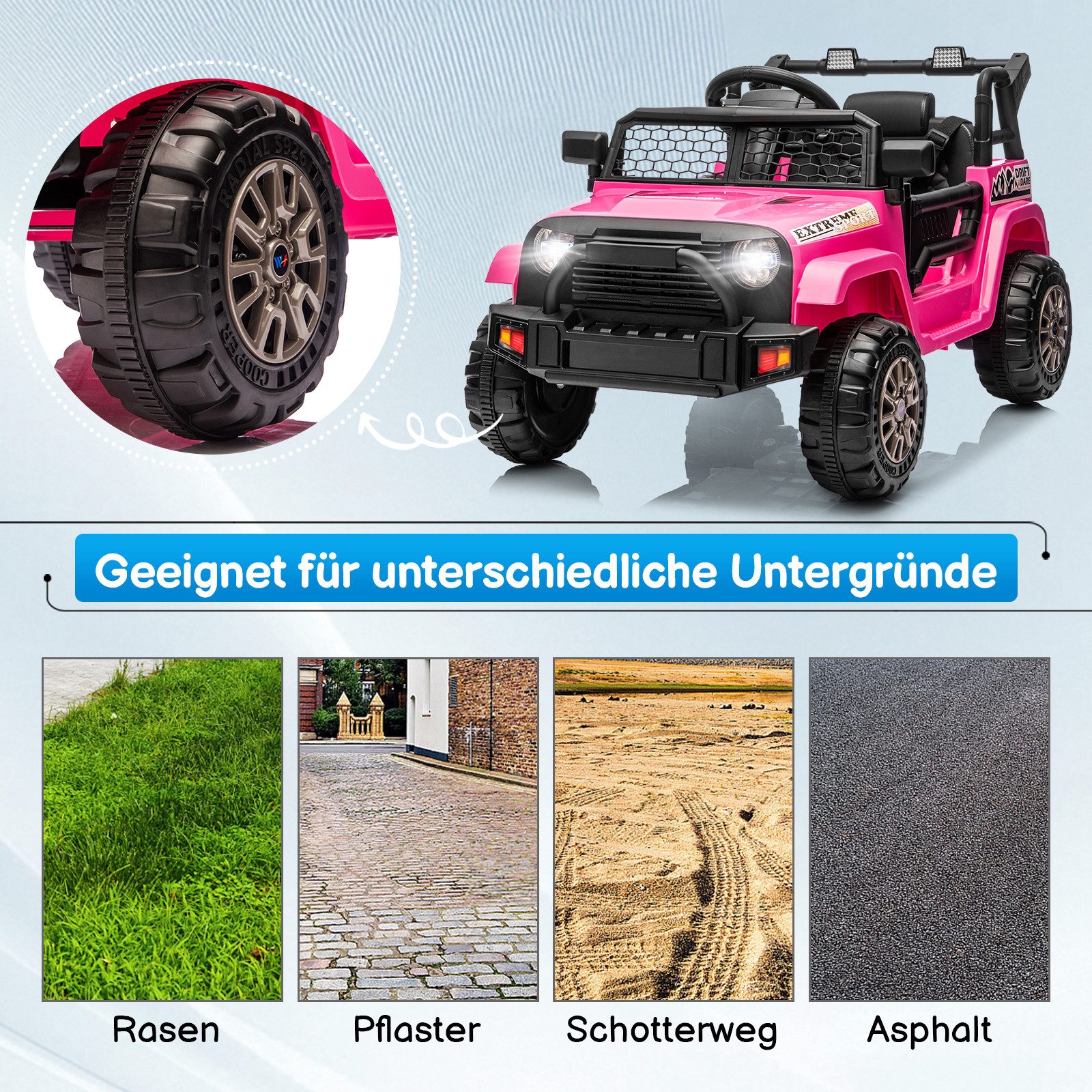 LALAHO Elektro-Kinderauto Elektrischer Aufsitz-Jeep für Kinder, mit Fernbedienung, mit Licht und Musik
