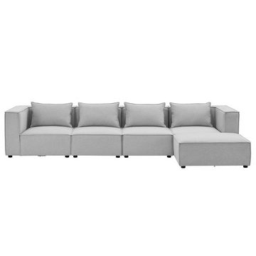 Juskys Ecksofa Domas, 5 Teile, XL, modulare Couch für Wohnzimmer, 4 Sitzer mit Ottomane & Kissen