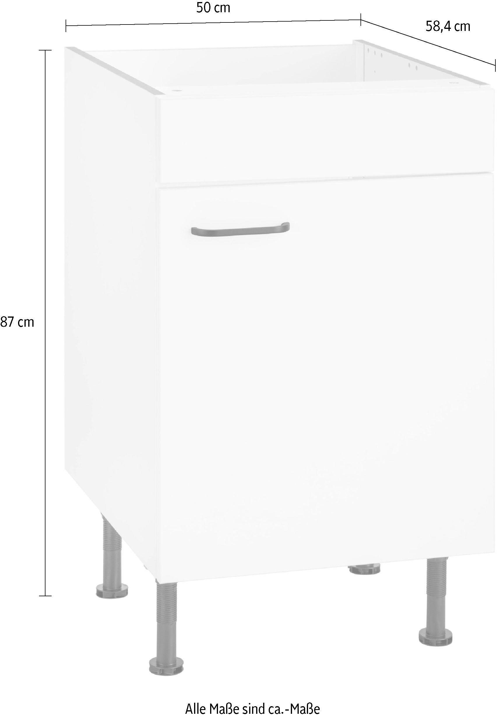OPTIFIT Spülenschrank Elga mit | weiß höhenverstellbaren 50 cm Soft-Close-Funktion, weiß/weiß Füßen, Breite