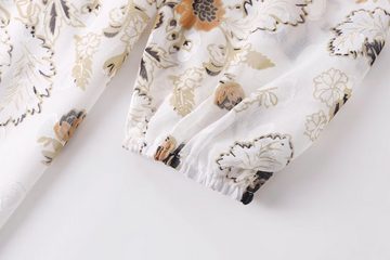 ZWY Druckkleid Langarm-Blumenkleid mit V-Ausschnitt,rockabilly kleider damen weiß (Strandkleider, Sommerkleider – Neue Kollektion) langer Wickelrock