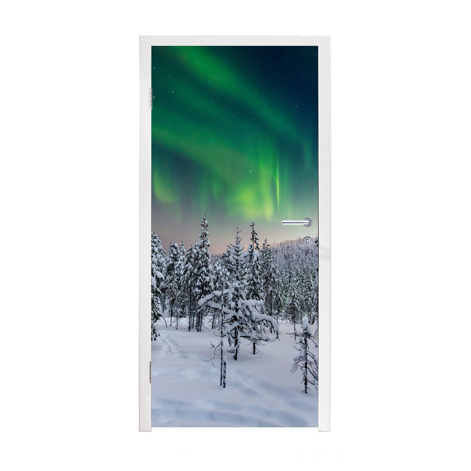 MuchoWow Türtapete Winterlandschaft in Finnland, Matt, bedruckt, (1 St), Fototapete für Tür, Türaufkleber, 75x205 cm