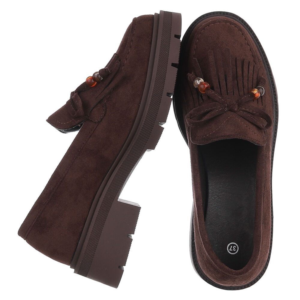 Ital-Design Elegante Damen Mokassin mit Fransen und Details Slipper (91154496) Blockabsatz Mokassins in Braun