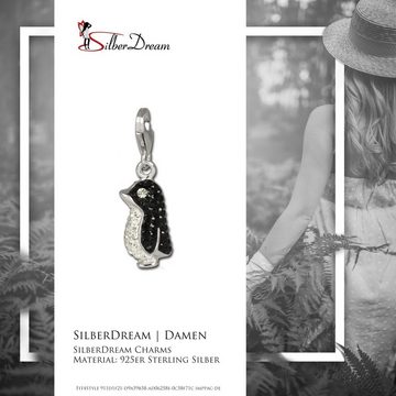 SilberDream Charm-Einhänger SilberDream schwarz Charm Pinguin Zirkonia, Charmsanhänger Pinguin, 925 Sterling Silber, Farbe: weiß, schwarz