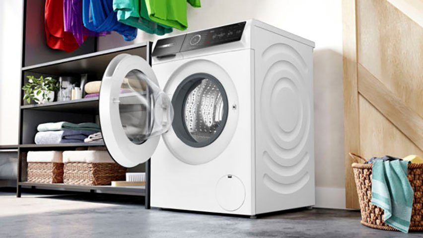 BOSCH Waschmaschine Serie U/min, reduziert 50 der 8 9 dank Falten % kg, 1400 WGB244010, Assist Dampf Iron