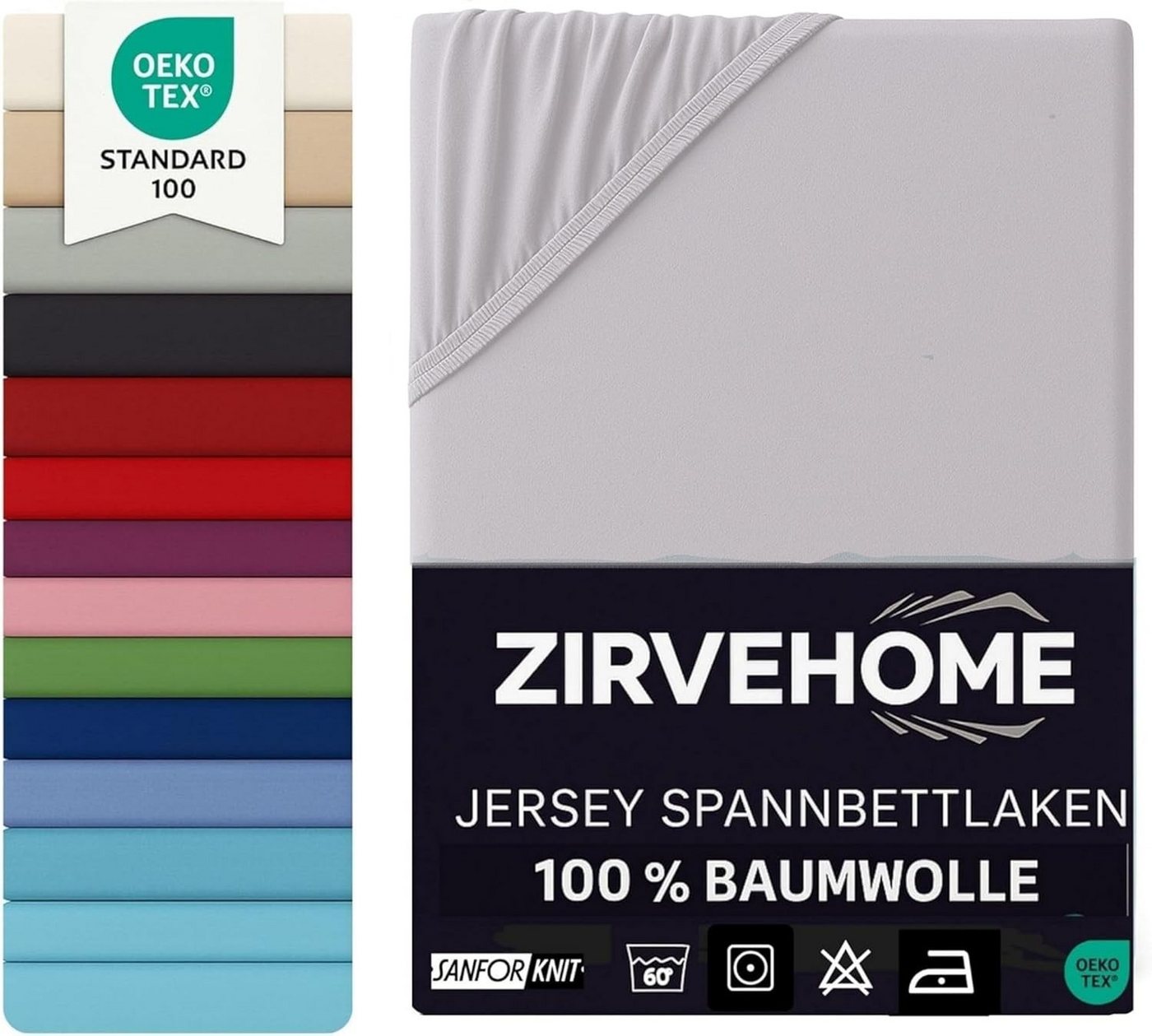 ZIRVEHOME Spannbettlaken Spannbettlaken, Jersey, Gummizug: Rundumgummi, (1 Stück), Spannbettlaken Boxspringbett 180x200 - 200x220 cm. Silberfarben