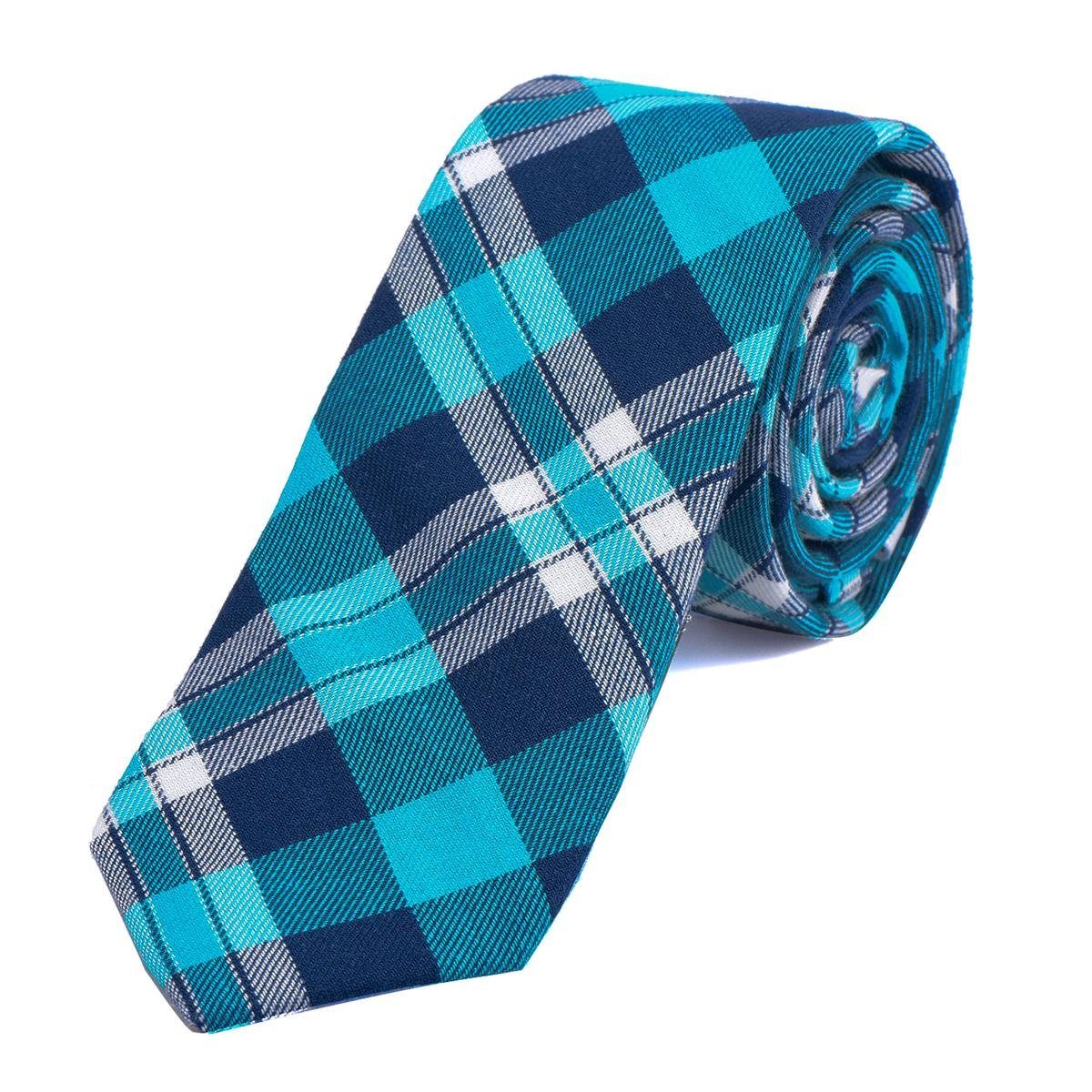 DonDon Krawatte Herren Krawatte 6 cm mit Karos oder Streifen (Packung, 1-St., 1x Krawatte) Baumwolle, kariert oder gestreift, für Büro oder festliche Veranstaltungen blau kariert 2