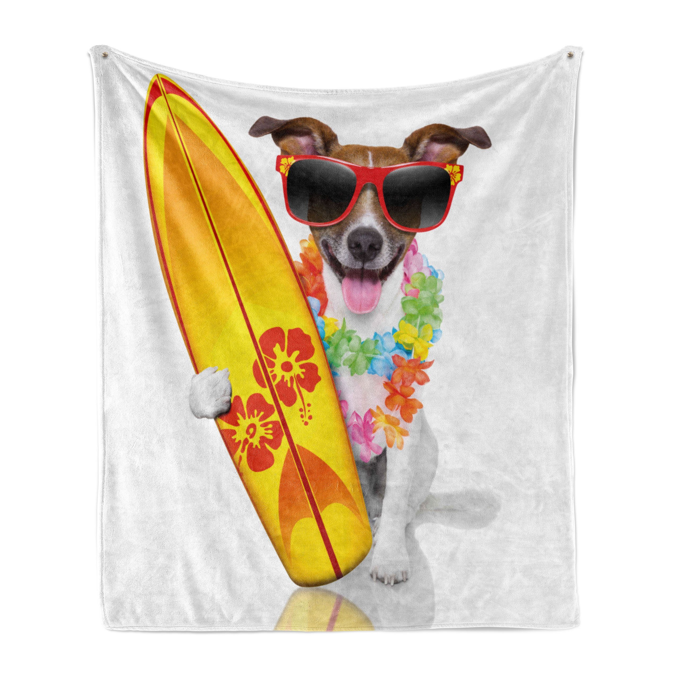 Wohndecke Gemütlicher Plüsch für den Innen- und Außenbereich, Abakuhaus, Reite die Welle Surf Dog Glasses