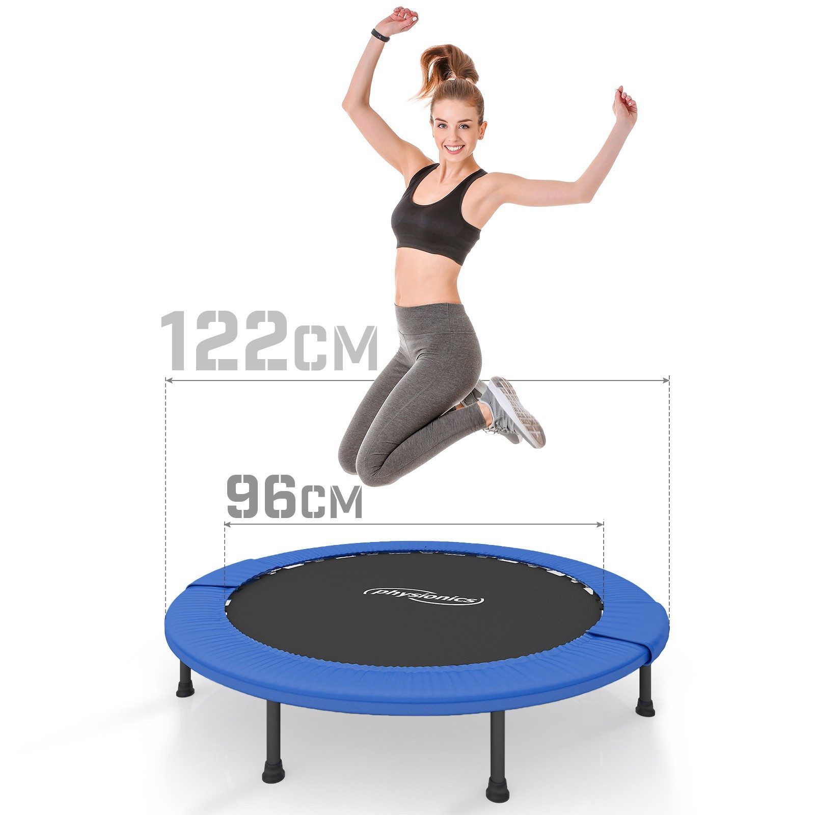 Physionics Fitnesstrampolin Fitness Trampolin - Durchmesser : 81cm/91cm/96cm/102cm/114cm/122cm, Ø 122 cm, (Trampolin in der Größe Ihrer Wahl als Bausatz zur Selbstmontage), Erhältlich in verschiedenen Durchmessern: 32, 36, 38, 40, 45, 48 Zoll