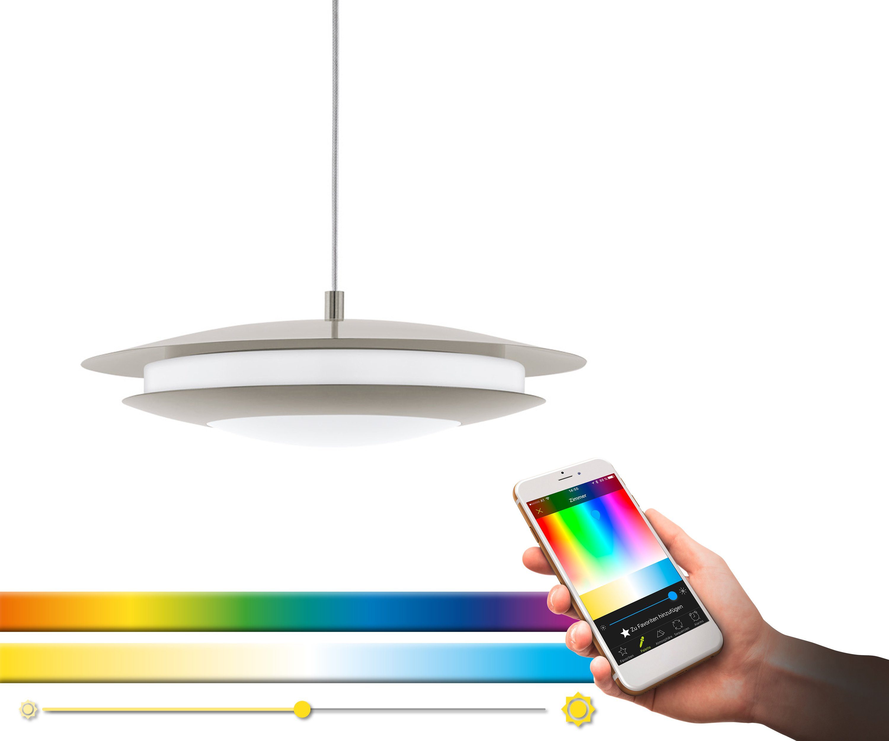 EGLO Pendelleuchte MONEVA-C, Bluetooth, Farbwechsel, Smart Home, LED fest integriert, Kaltweiß, Neutralweiß, Tageslichtweiß, Warmweiß, Hängeleuchte, EGLO CONNECT, Steuerung über APP + Fernbedienung