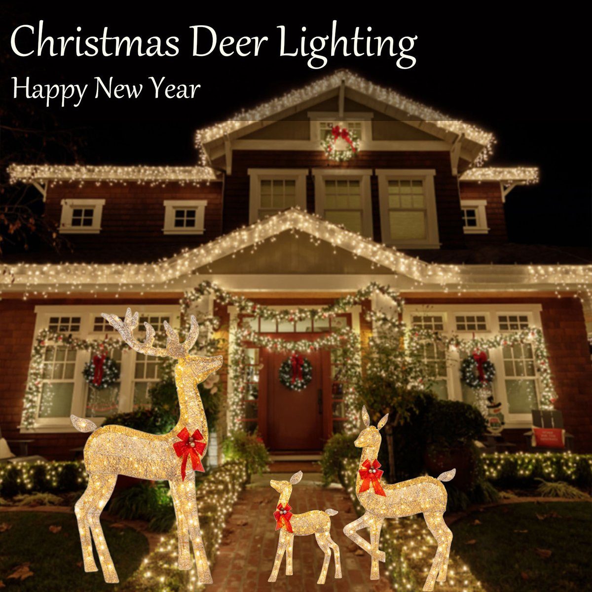 Außen 1Pcs Weihnachtsfigur Rentier Weihnachtsbeleuchtung Aussen Innen autolock LED Beleuchtet, Weihnachtshirsch Weihnachtsdeko für