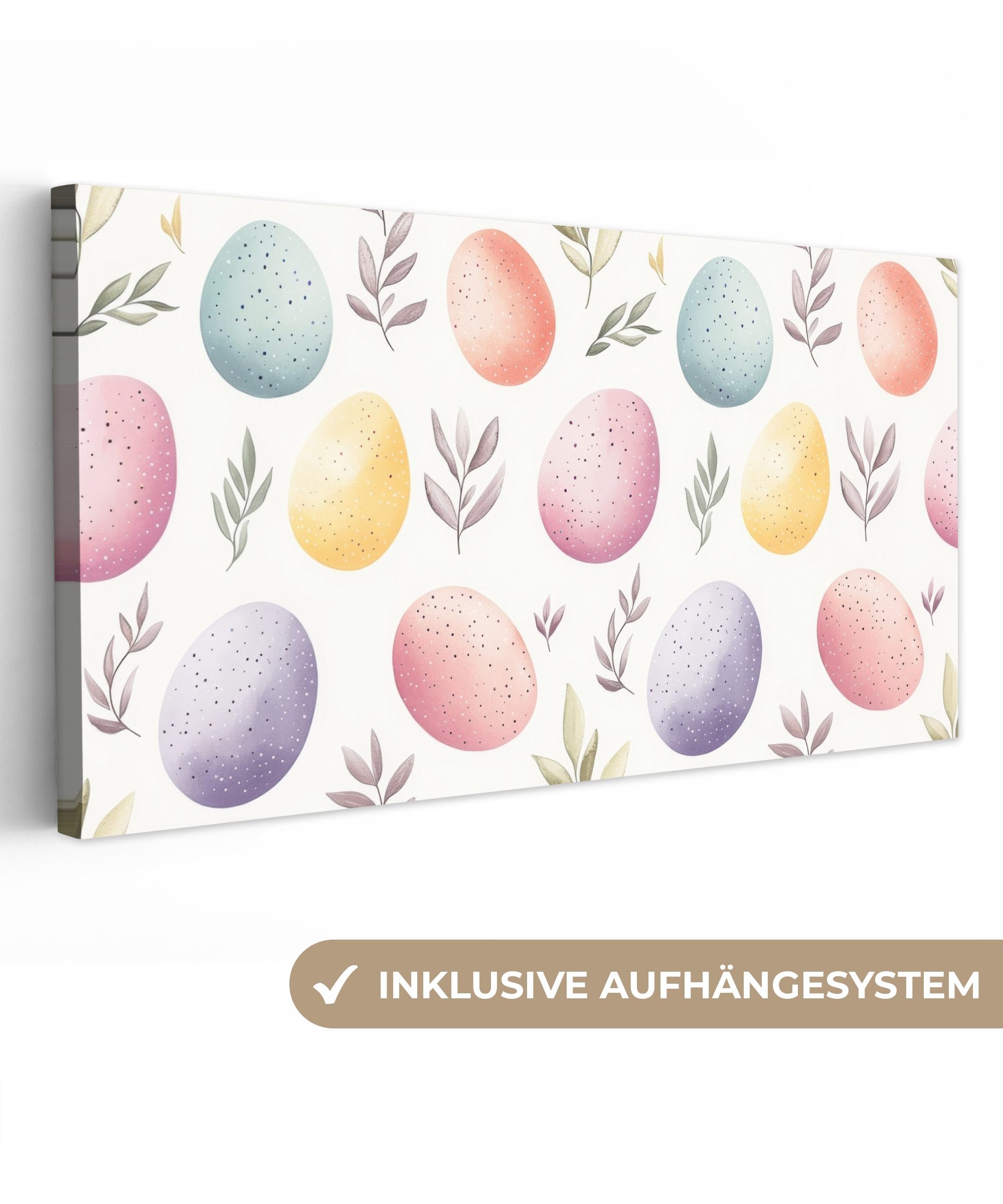 OneMillionCanvasses® Leinwandbild Panorama Eier - Bunt - Muster - Ostern Deko, Fotodruck (1 St), Wandbild, Deko Schlafzimmer Wohnzimmer Flur 40x20 cm