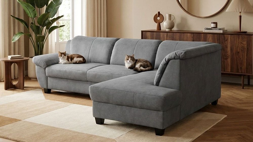 OTTO home Ecksofa Sillkeborg 254 x 186 cm, formschönes Sofa mit dunklen Füßen, aus haustierfreundlichem Pet Friendly Bezug