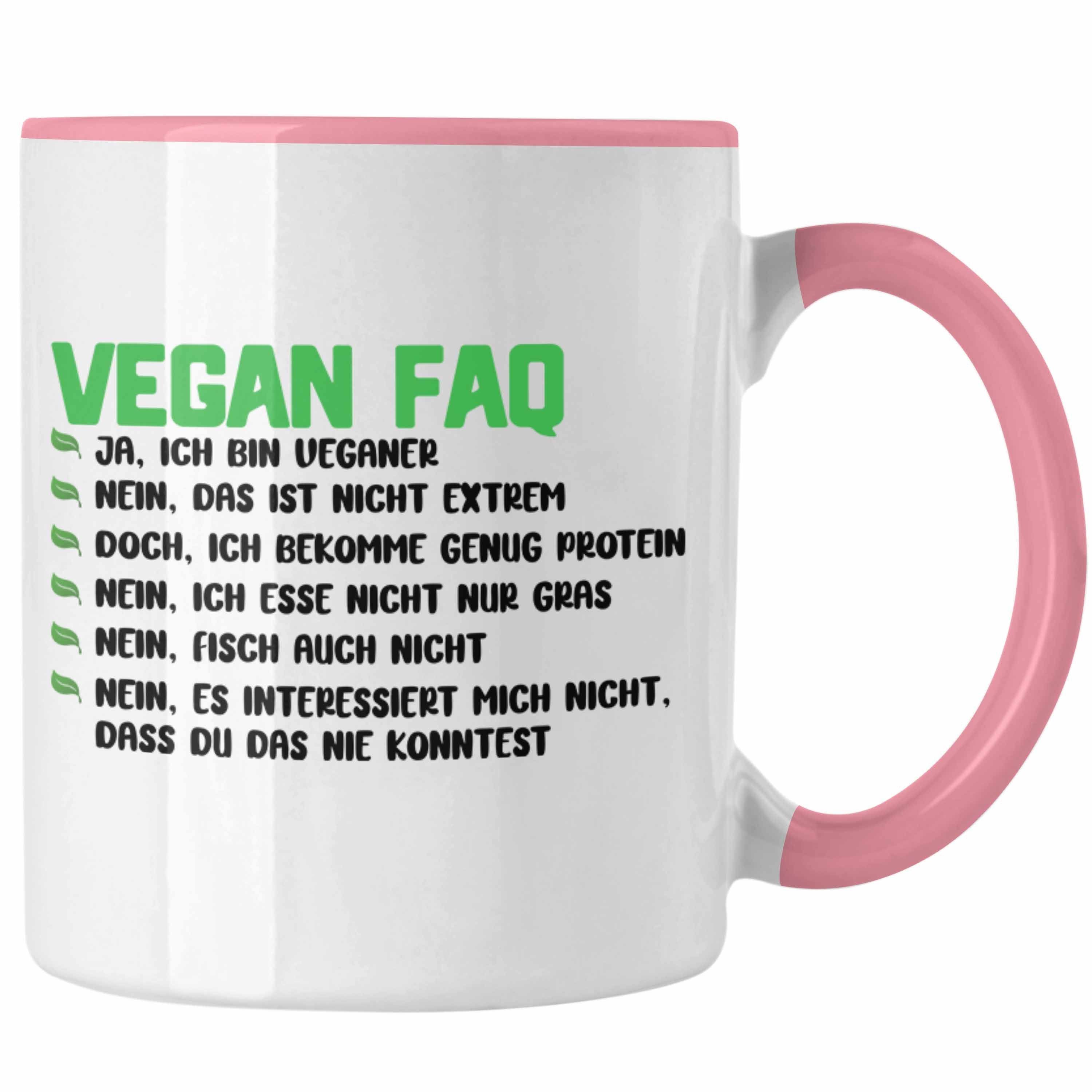Trendation Tasse Trendation - Veganer Geschenk Geschenkidee Vegane Vegan Spruch Lebensweise Rosa Lustiger FAQ Tasse