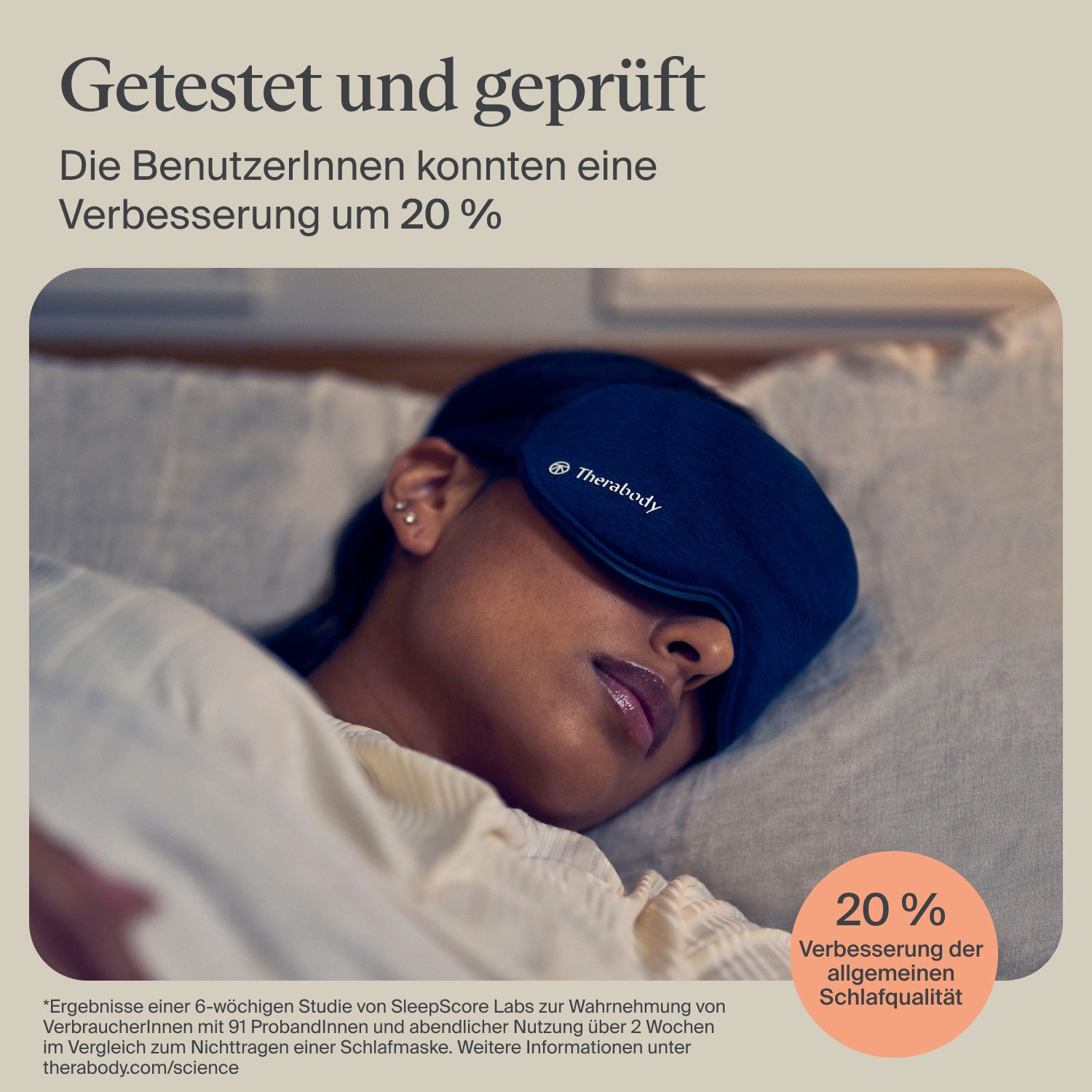 Therabody Gesichtsmassagegerät SleepMask Verdunkelungs-Augenmaske, Vibrationen für besseren Schlaf, 3 Vibrationsmuster, inkl. TheraMind-Sound, abnehmbar, waschb – Bild 4 von 5