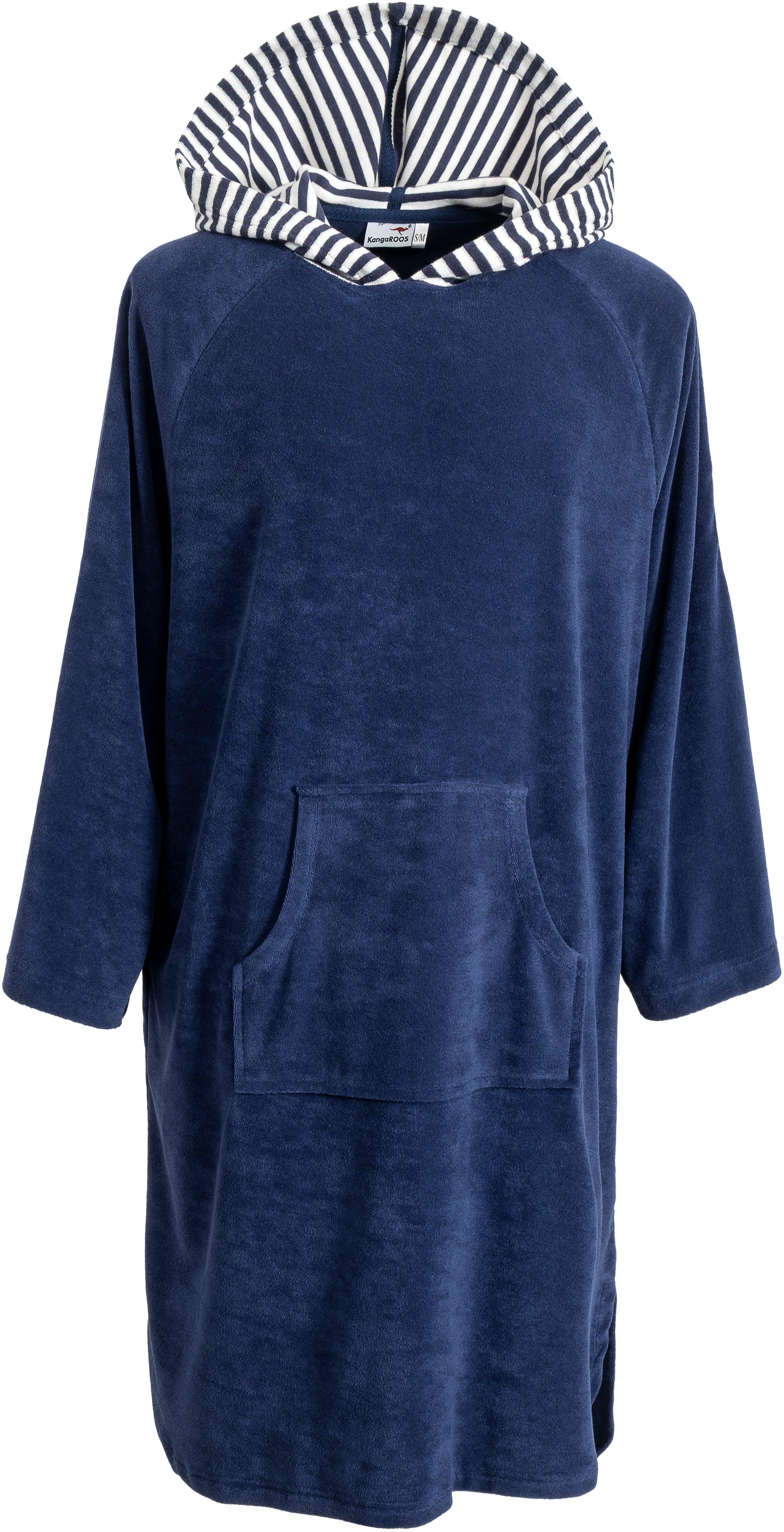 KangaROOS Badeponcho Dalia Surfponcho, ideal für Sauna, Spa & im Urlaub, Langform, Veloursfrottier, Kapuze, ohne, weich, Uni-Farben mit Streifen, leicht, Unisex, für Damen und Herren