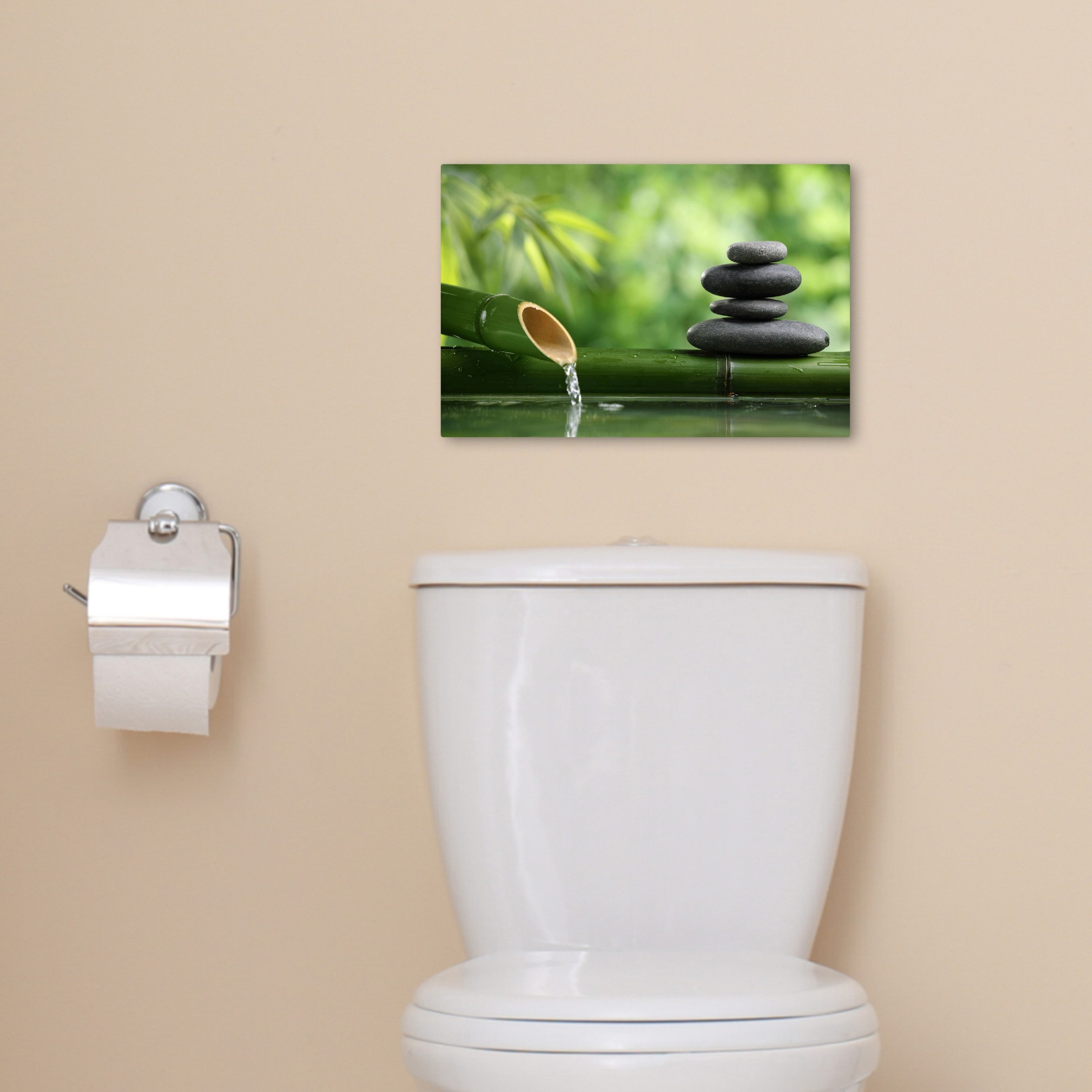 OneMillionCanvasses® Leinwandbild Zen - Stein - Grün - Natur - Bambus, Fotodruck (1 St), Bilder für Badezimmer, Bad und Toiletten Deko, Bild WC 30x20 cm – Bild 5 von 5