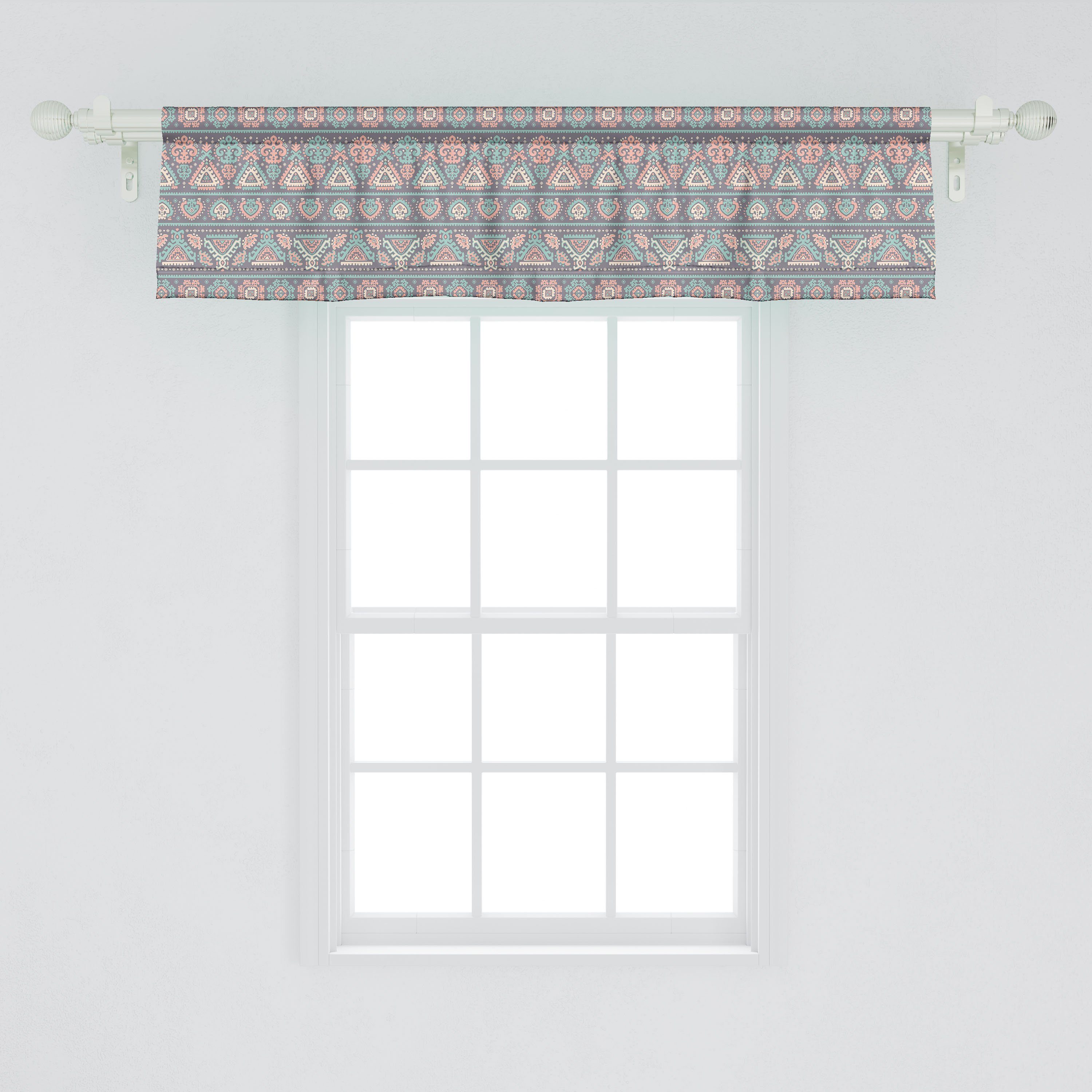 Ethnische Dekor mit Scheibengardine Drucken Küche Volant Pastelltöne Microfaser, Vorhang für Abakuhaus, Stangentasche, Mexican Schlafzimmer