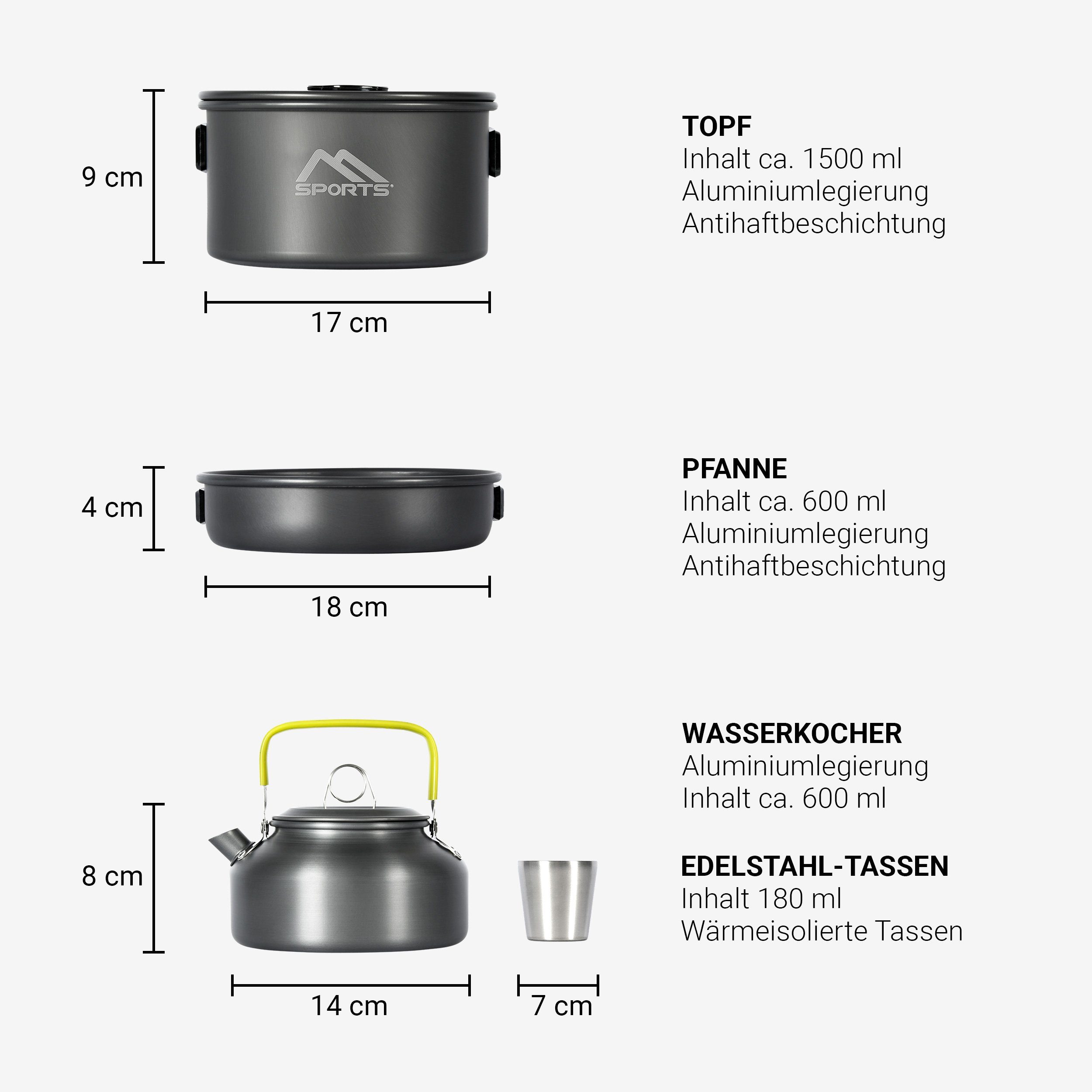 MSports® Gaskocher Camping Kochset 11-teilig Kochgeschirr Set Outdoor