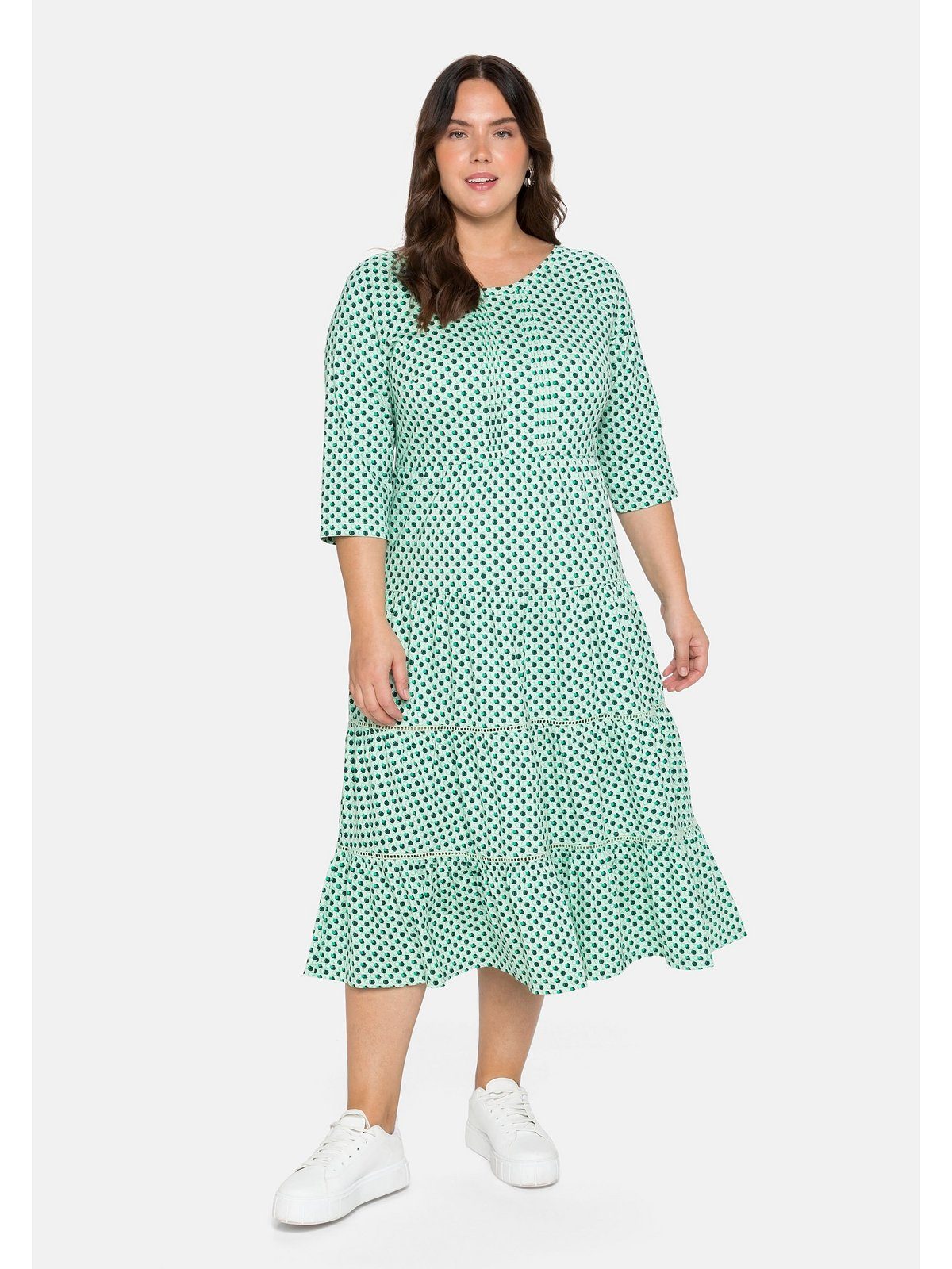 Sheego Jerseykleid Große Größen mit 3/4-Ärmeln und Stufenvolants