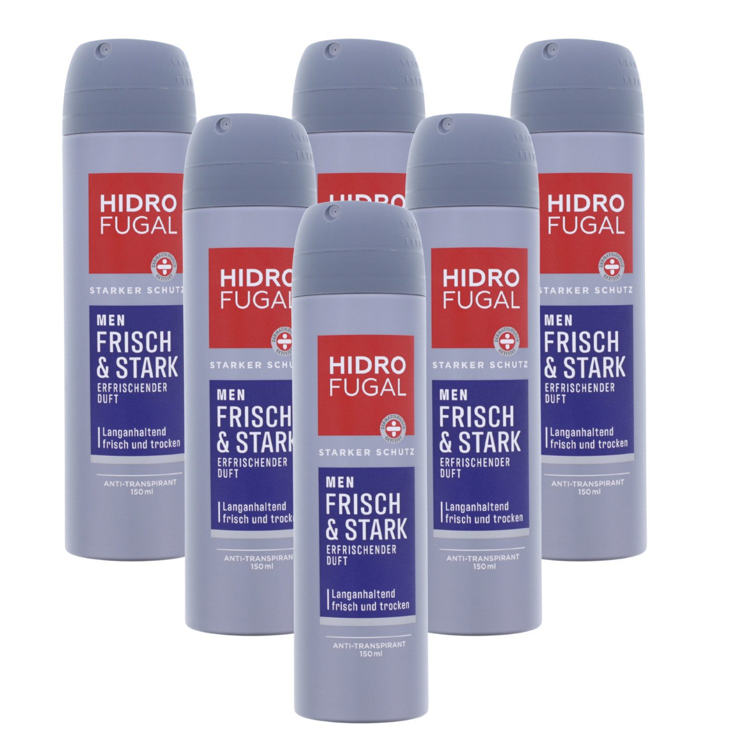 Bodyspray 6 x Hidrofugal Men Frisch & Stark Deo Spray je 150ml Anti Transpirant