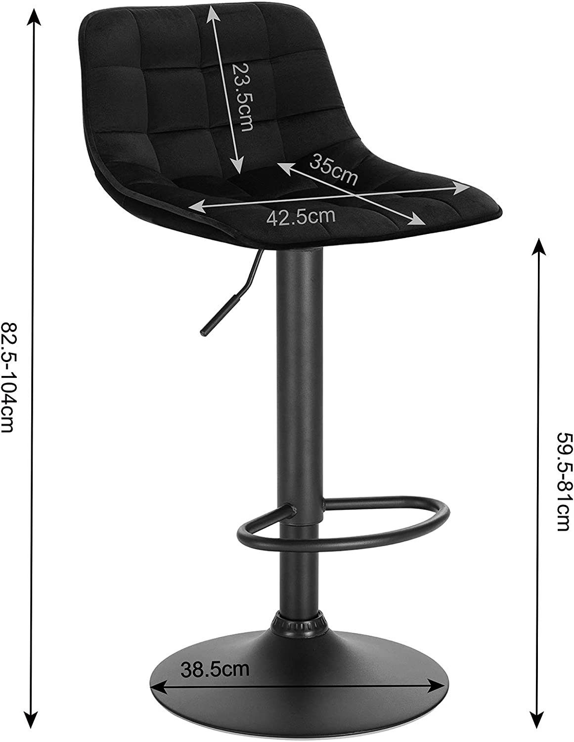 Schwarz drehbar, Barhocker Woltu und Schwarz St), Samt & höhenverstellbar Metall (2 | 360°