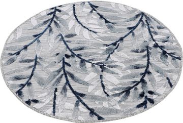 Teppich Deja 100, carpetfine, rund, Höhe: 4 mm, robustes Flachgewebe, Motiv- Floral Palmenblätter, Hoch-Tief Effekt