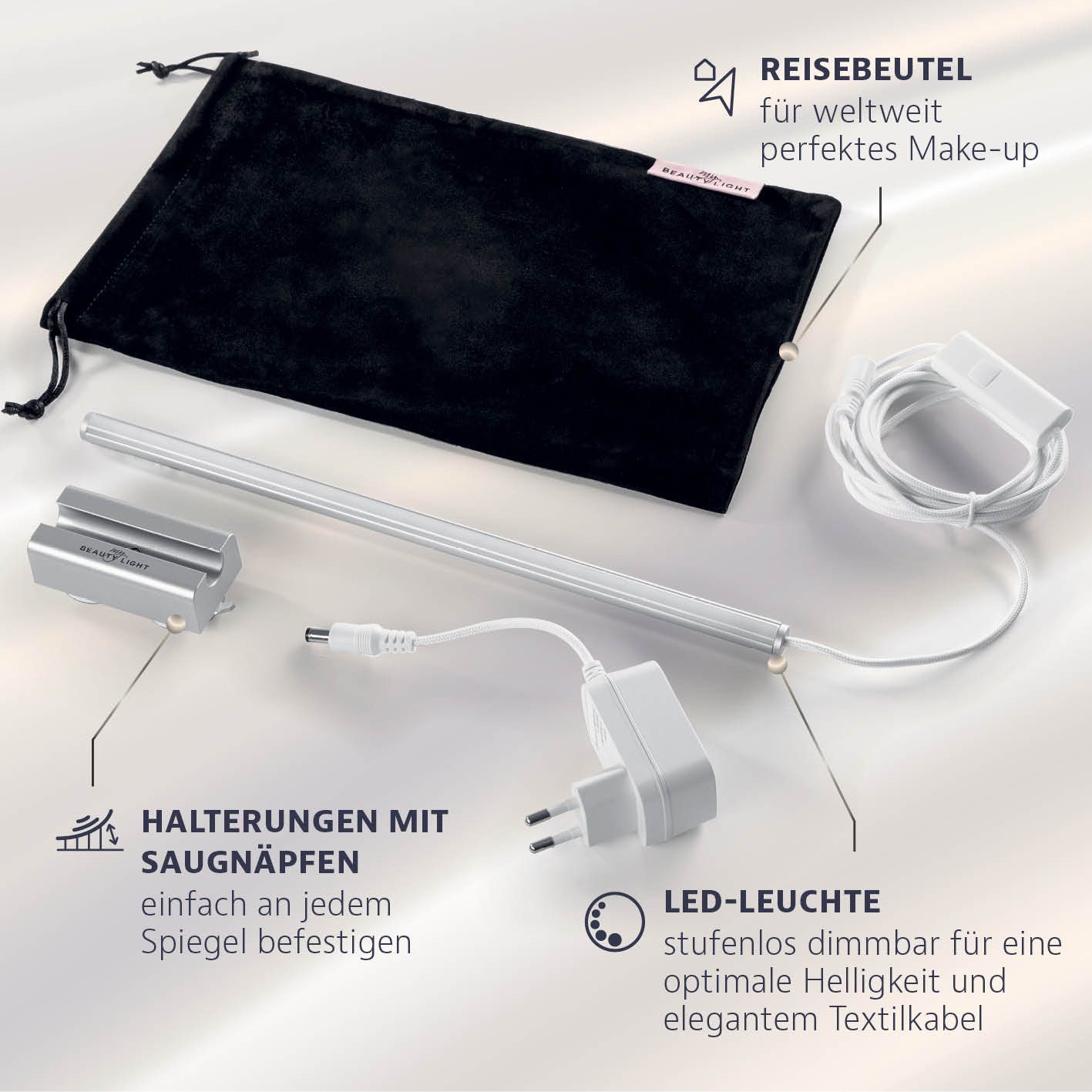 MY BEAUTY LIGHT Spiegelleuchte Glamour Edition 5-in-1 LED Licht, perfekte, strahlende Make-Up Looks, simuliert Tageslicht, 5 Lichteinstellungen, elegantes Design