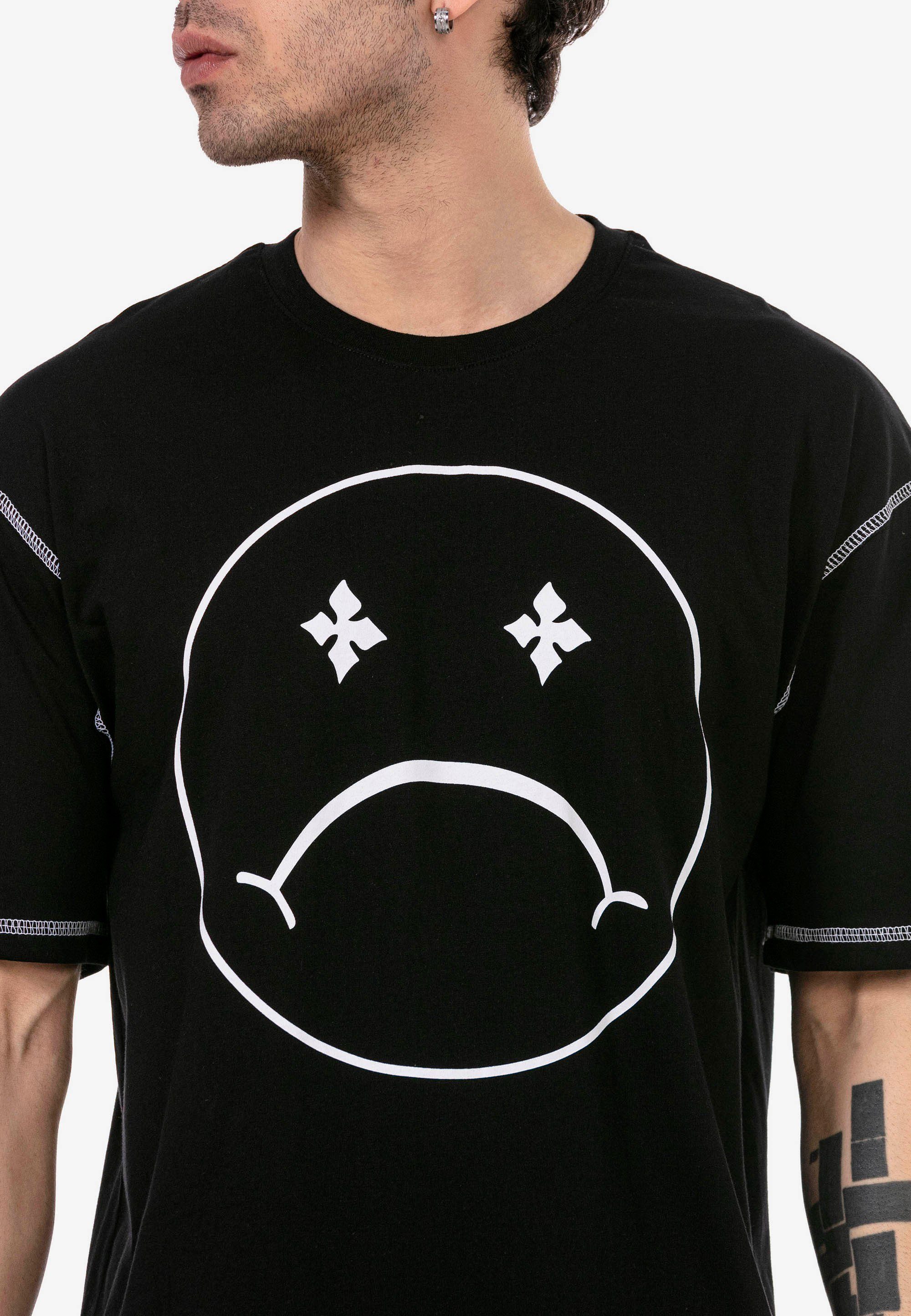 RedBridge T-Shirt Aberdeen mit schwarz Sad modischem Smiley-Frontprint
