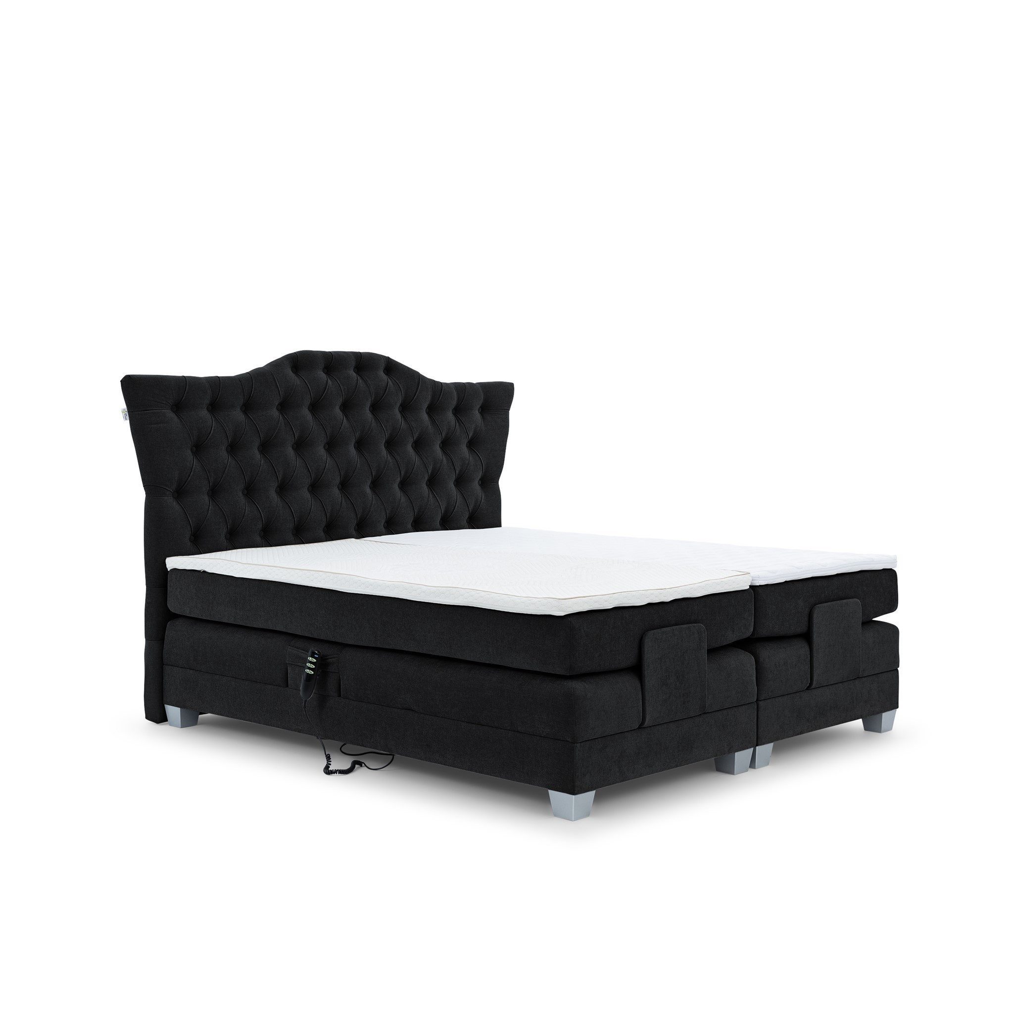 DB-Möbel Boxspringbett Schlafzimmerbett "FAUSTINO" Elektrisch in Stoff Wind (inkl. Viscoschaumtopper), Matratzen elektrisch verstellbar)