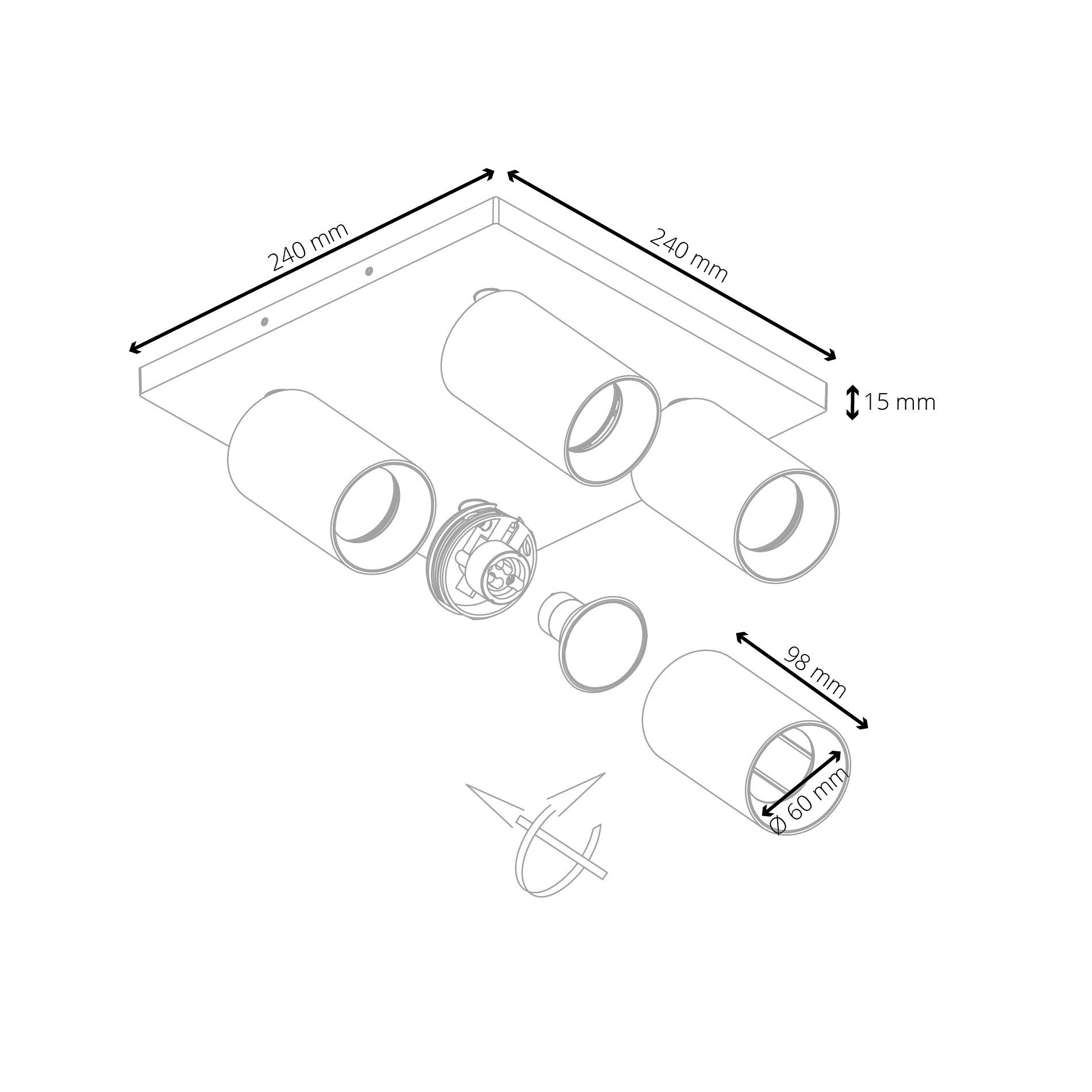 SSC-LUXon schwenkbar mit ALVO Deckenstrahler LED 4x Aufbauleuchte Warmweiß LED GU10, dreh- & 4-flammig