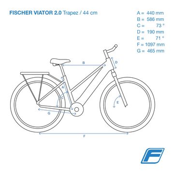 FISCHER Fahrrad E-Bike VIATOR 2.0 Damen 557 44, 8 Gang Shimano Acera Schaltwerk, Kettenschaltung, Heckmotor, 557 Wh Akku, Pedelec