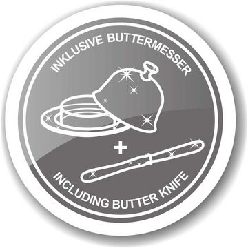 EDZARD Butterdose Ente, aus Stahl, (2-tlg), mit Deckel & inkl. Buttermesser - Versilberte Butterschale, Butterglocke zur Aufbewahrung - für ca. 250 gr Butter - anlaufgeschützt