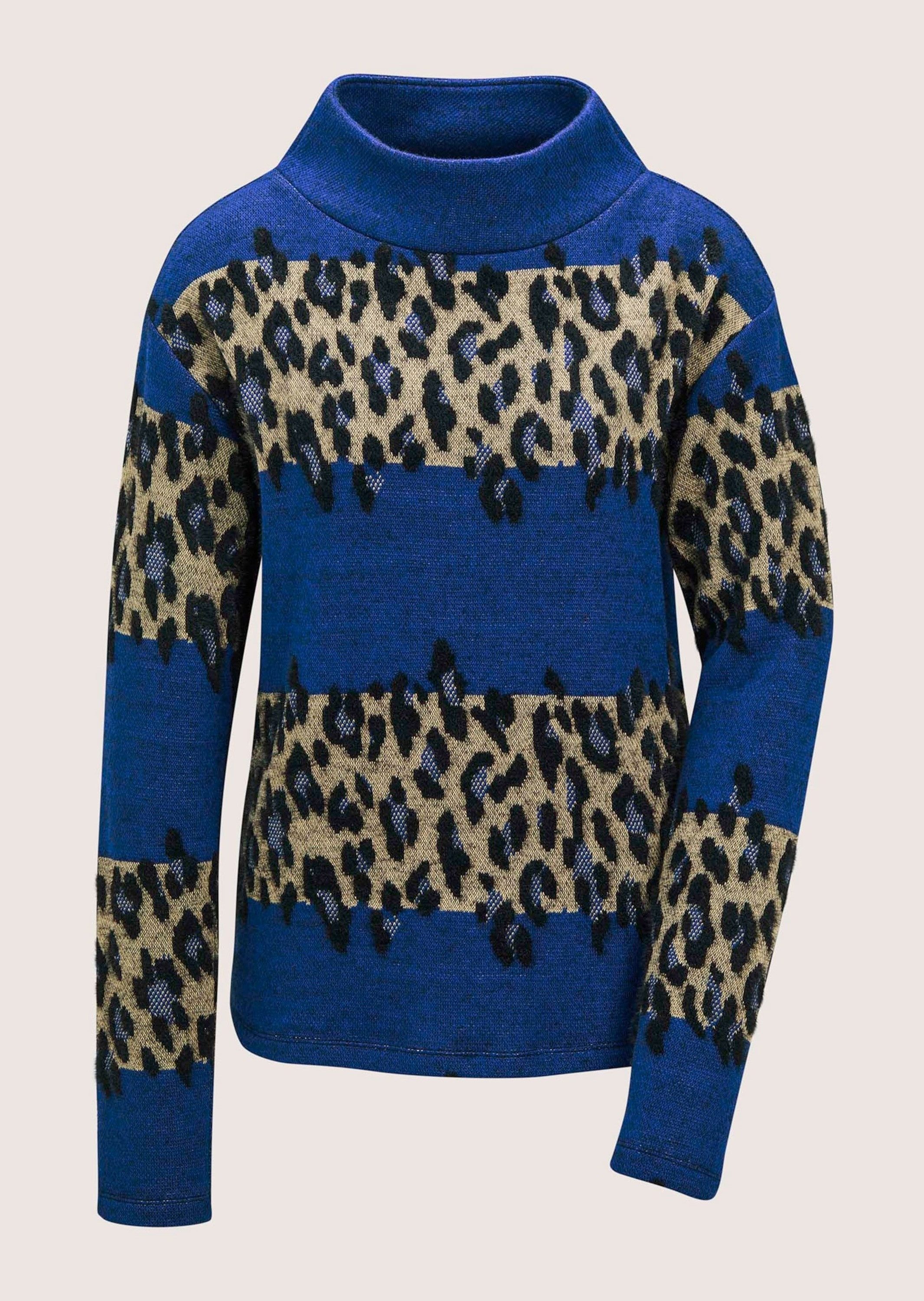Langarmshirt Leo-Design Pullover mit Stehkragen