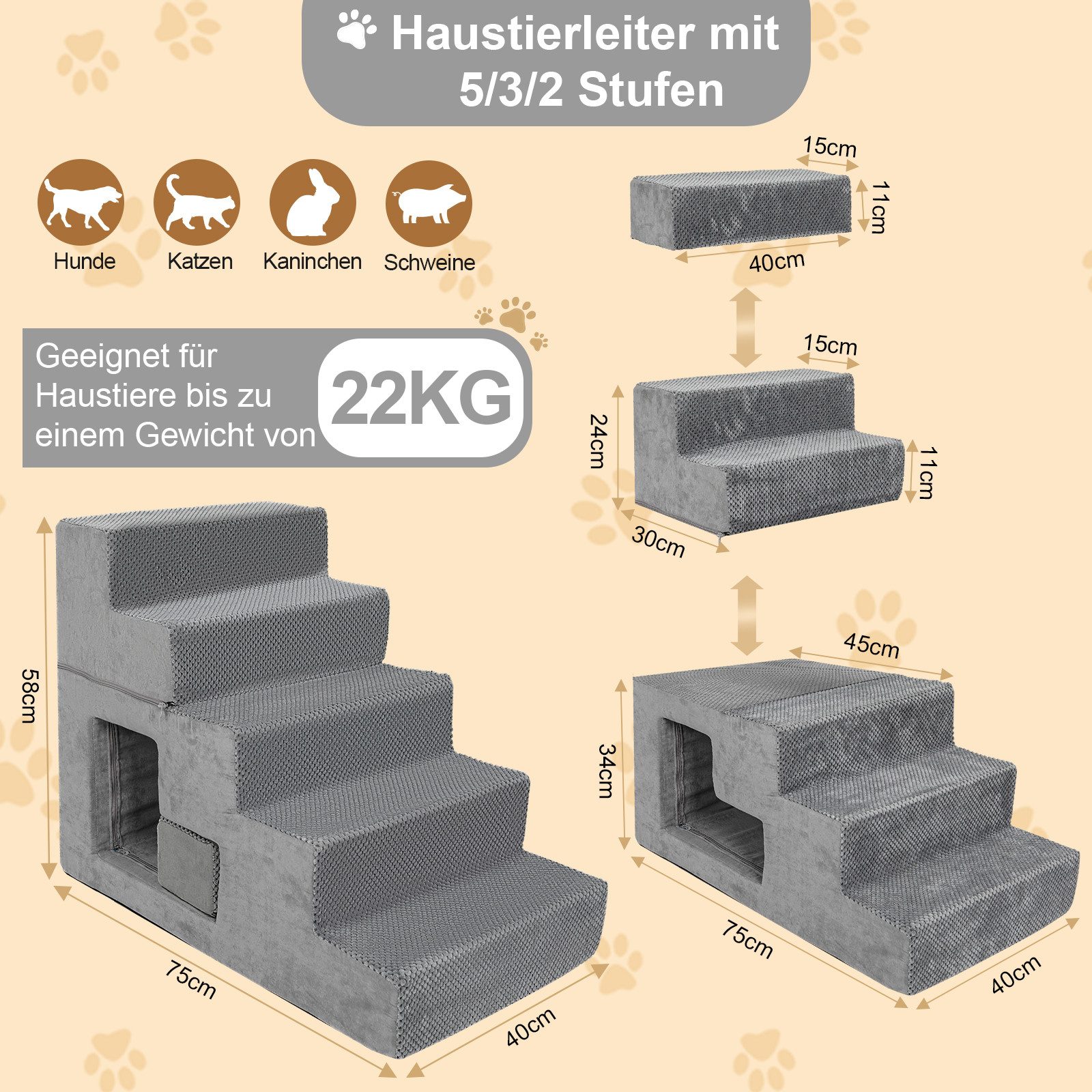 Puluomis Haustiertreppe Haustierleiter 5/3/2 Stufen, mit günstig online kaufen