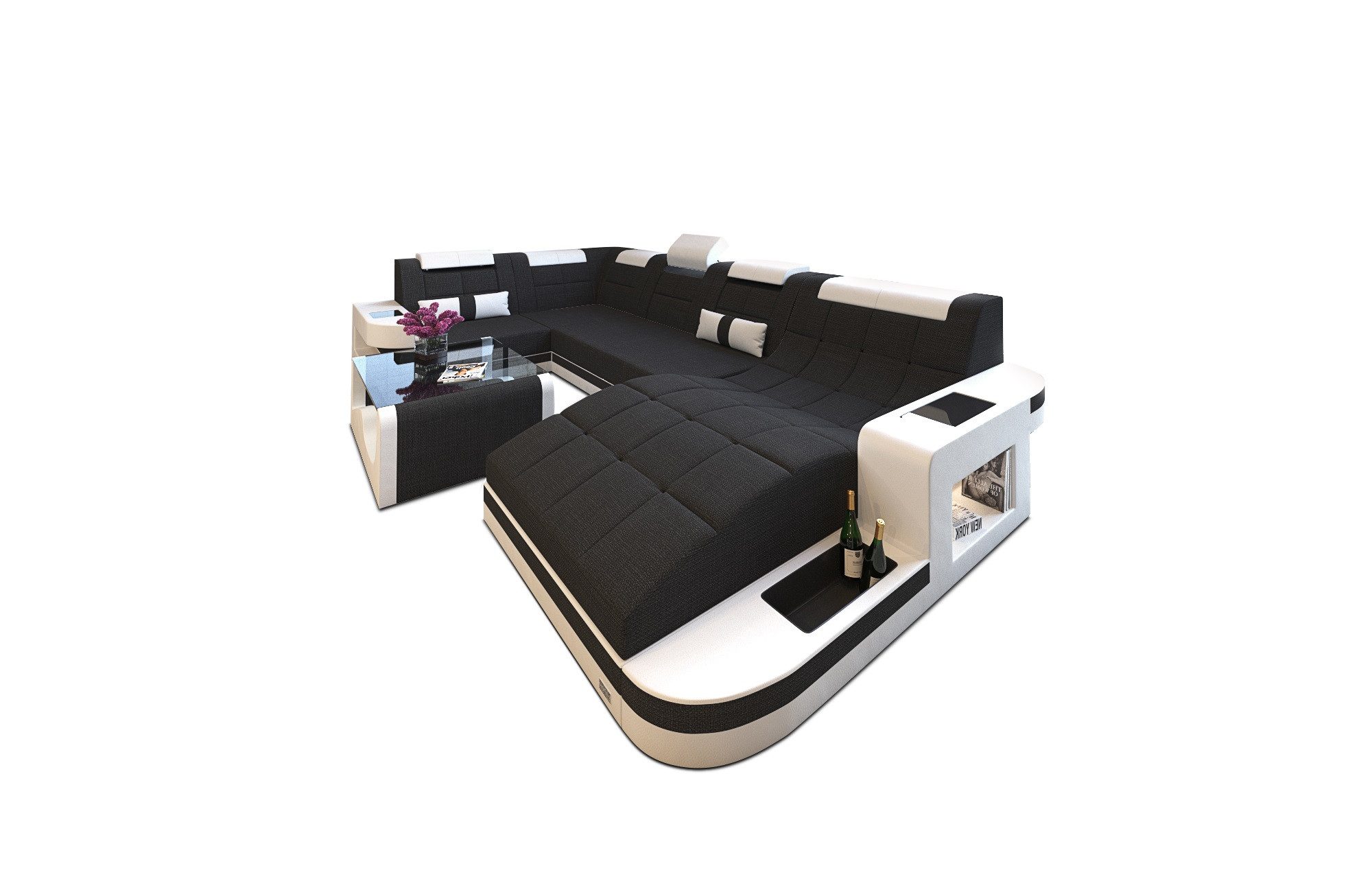 Sofa Dreams Wohnlandschaft Polster Stoffsofa Wave U Form H Strukturstoff Sofa, Couch wahlweise mit Bettfunktion