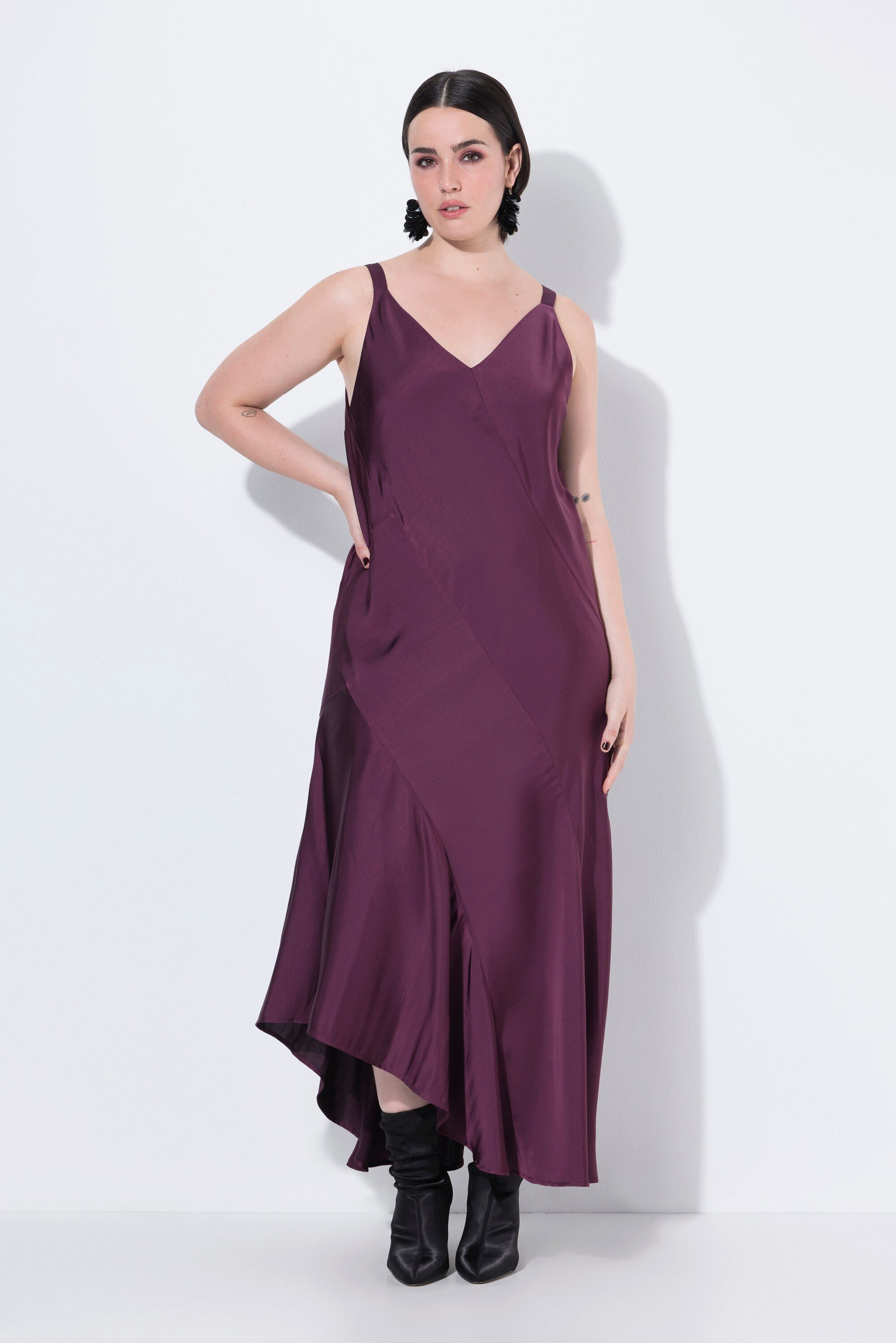 Ulla Popken Cocktailkleid Satin-Maxikleid A-Linie V-Ausschnitt günstig online kaufen