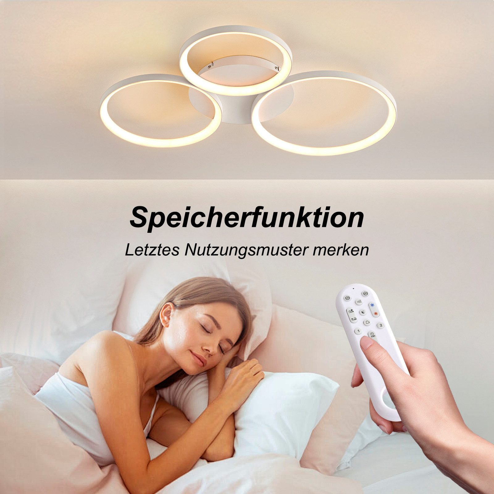 RRBEST LED Deckenleuchte LED Deckenlampe, 72CM Dimmbar Wohnzimmer Deckenleuchte, mit Fernbedienung und Memory Funktion