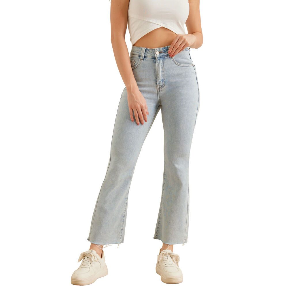 Ital-Design Ankle-Jeans Modische Hochbund-Jeans für Damen, vielseitig & bequem (91531137) Destroyed-Look Stretch Bootcut Jeans in Blau