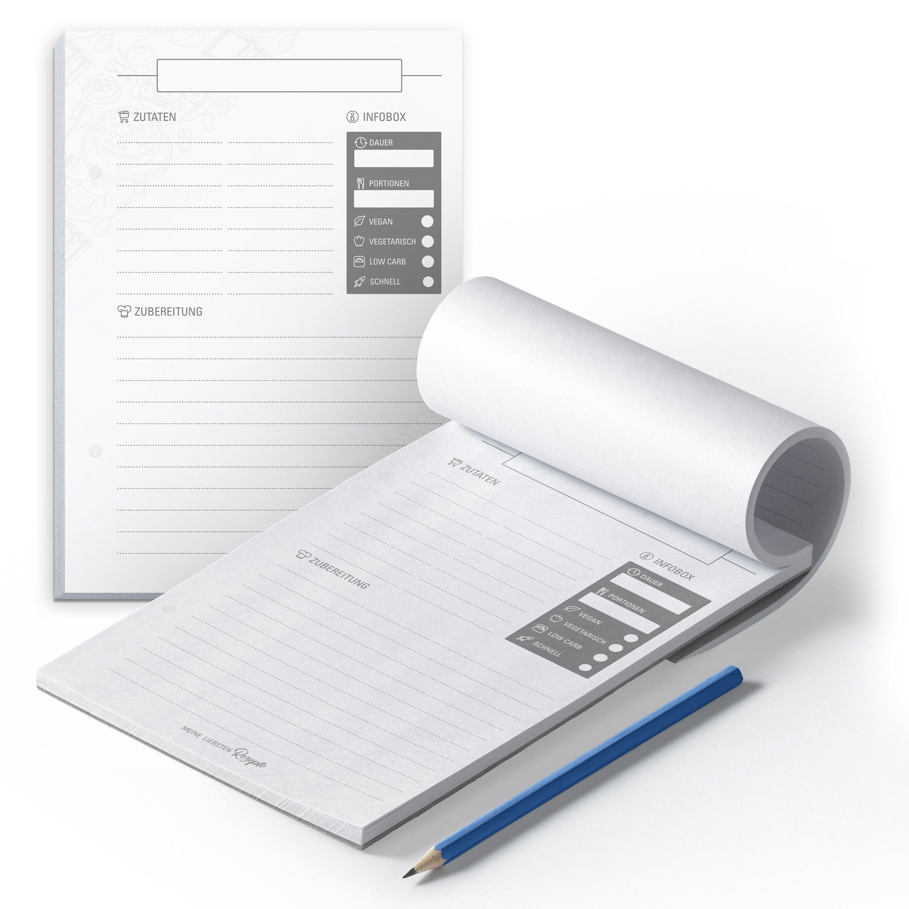 itenga Notizblock itenga Rezeptblock grau DIN A5 50 Seiten