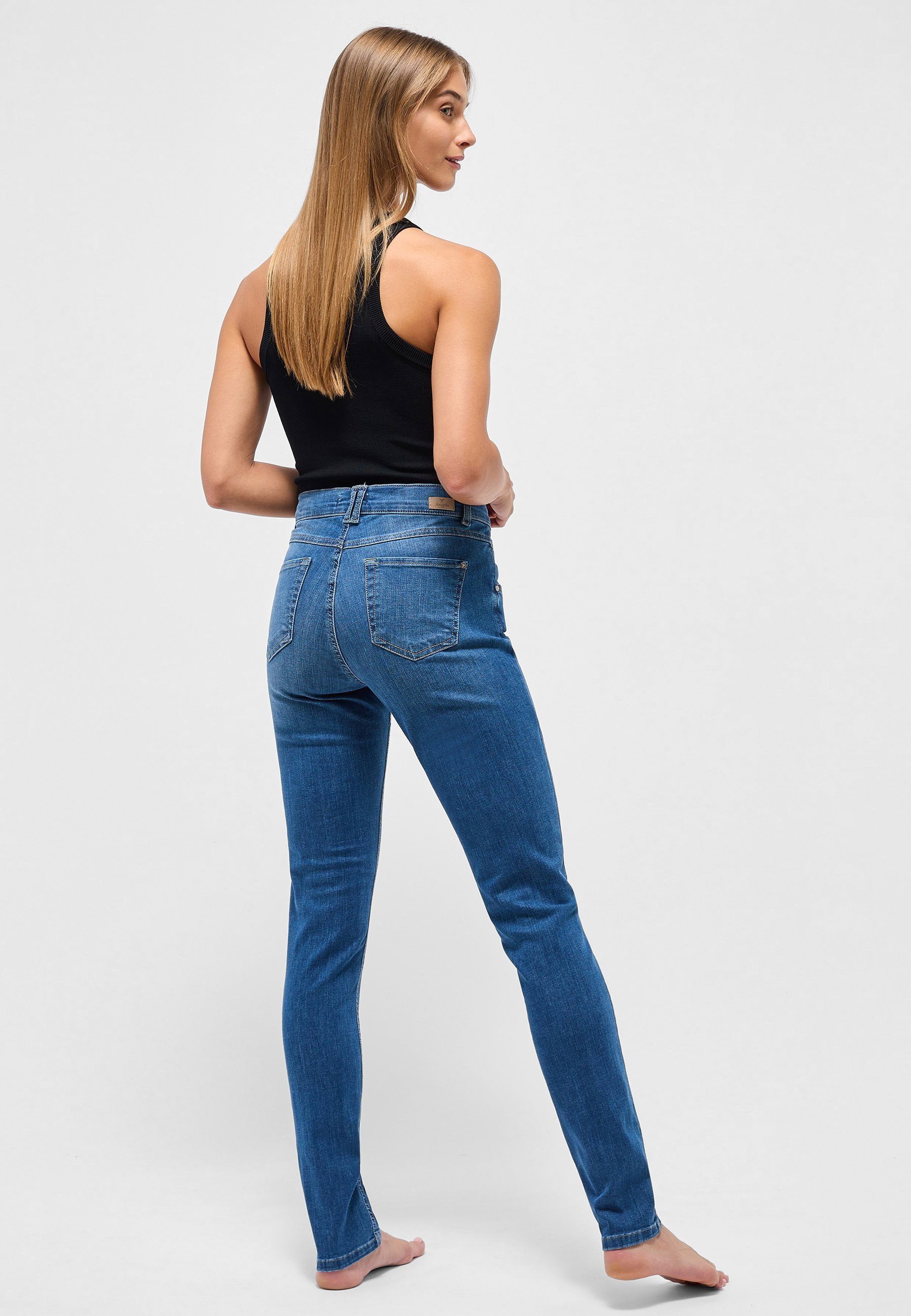 ANGELS Slim-fit-Jeans Jeans mit Skinny Denim Button authentischem blau