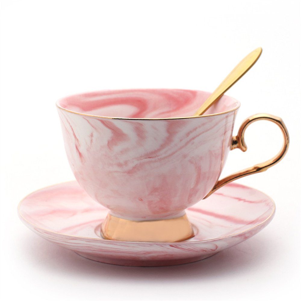 Ceramic Dekorative und Untertassen Keramik-Kaffeebecher-Geschenkset, Löffel, Set mit Set Kaffeeservice (1-tlg), grau Teetasse Teetasse Elegantes