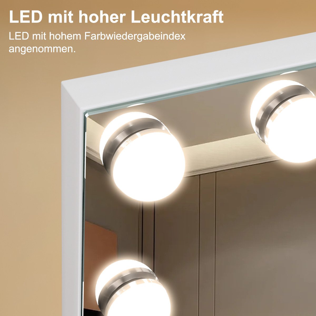 MCURO Kosmetikspiegel mit beleuchtung, 14 Sonder-LEDs, Schminkspiegel für Schminktisch (Tischspiegel, 3 Lichtmodi), Kosmetikspiegel,Dimmbar,Memory-Funktion,USB-Ladeanschluss