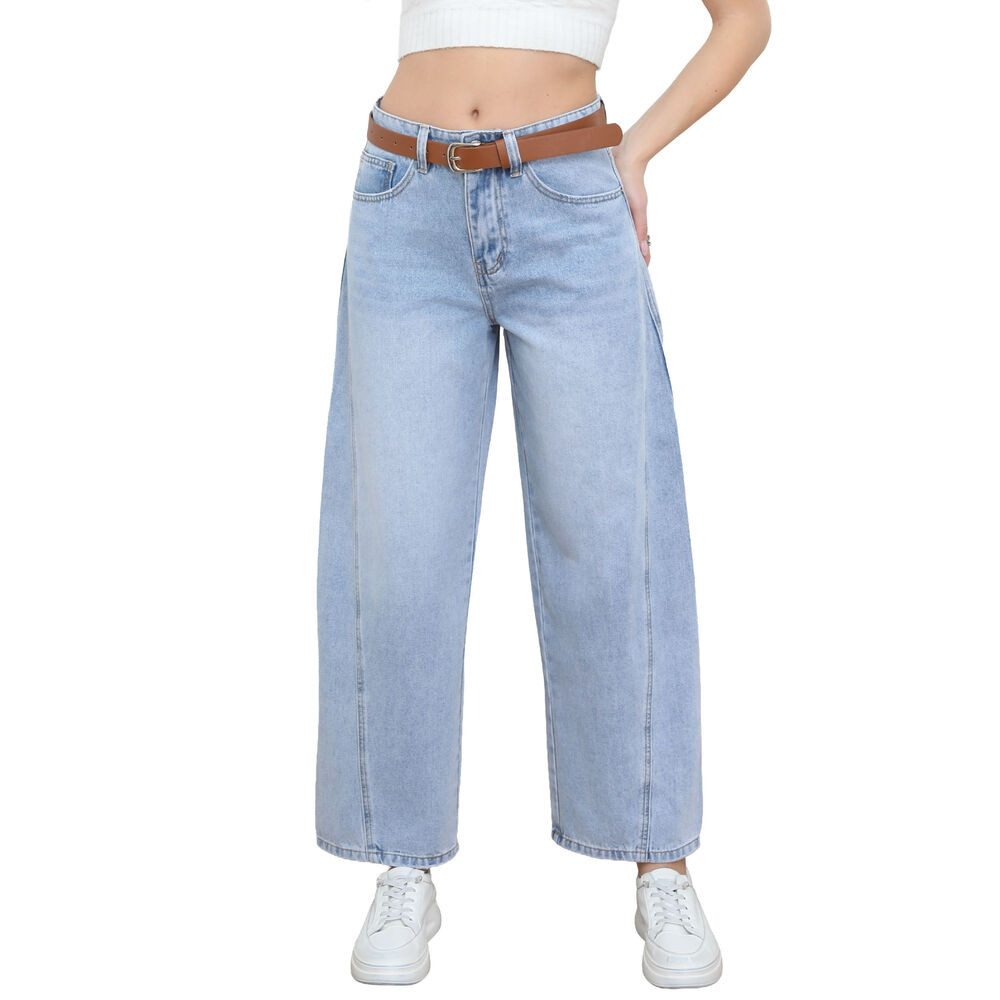 Ital-Design Ankle-Jeans Damen Wide-Leg Jeans High Waist Casual Denim Pants (91978457) Used-Look Relaxed Fit Jeans in Hellblau