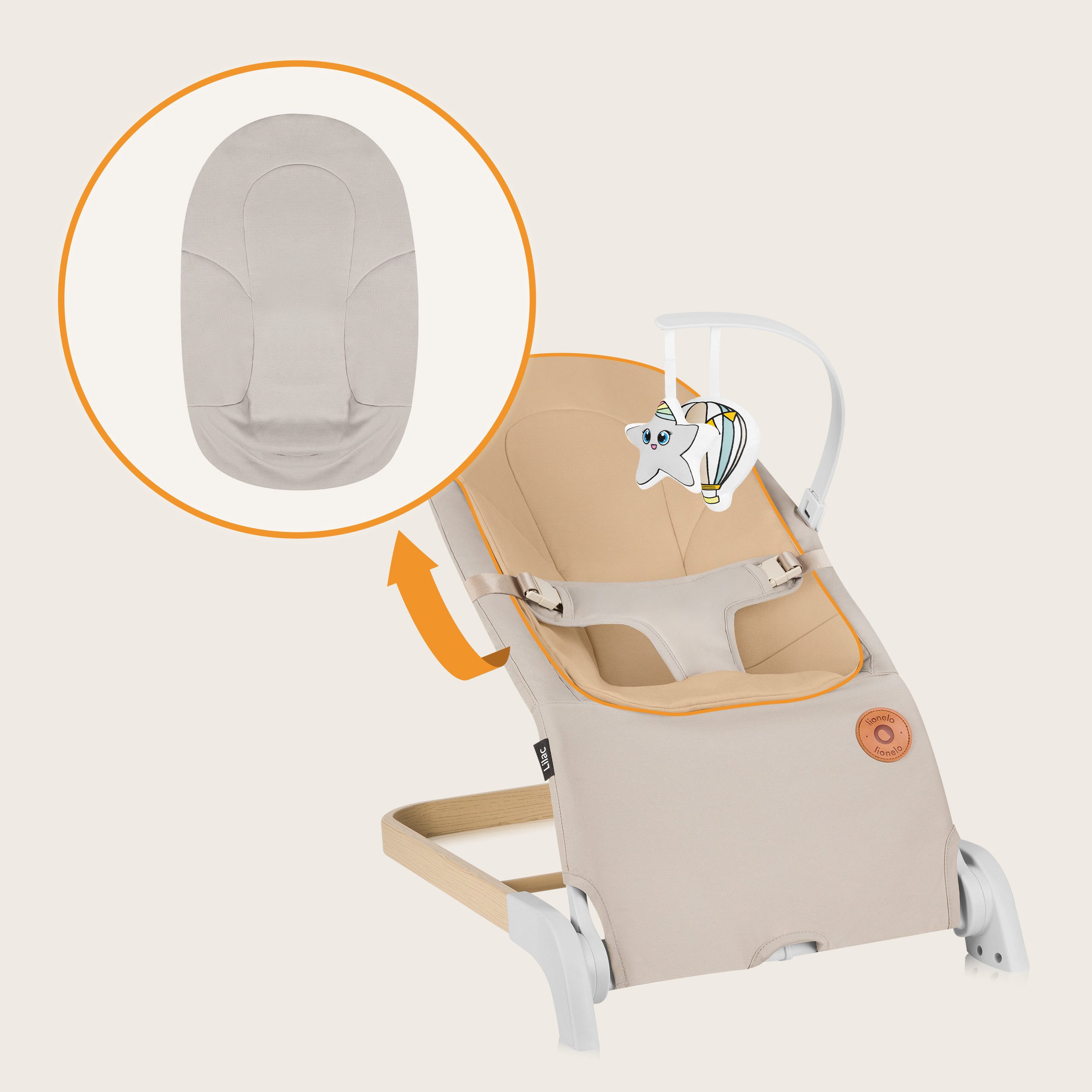 lionelo Babywippe LILAC, Flach klappbar/Bambus-Kissen/Hypoallergen/3-Punkt-Gurt