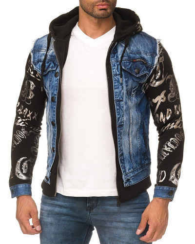 Cipo & Baxx Jeansjacke Kapuzen Sweatjacke BA-CJ185 (1-St) mit Totenkopf auf dem Rücken